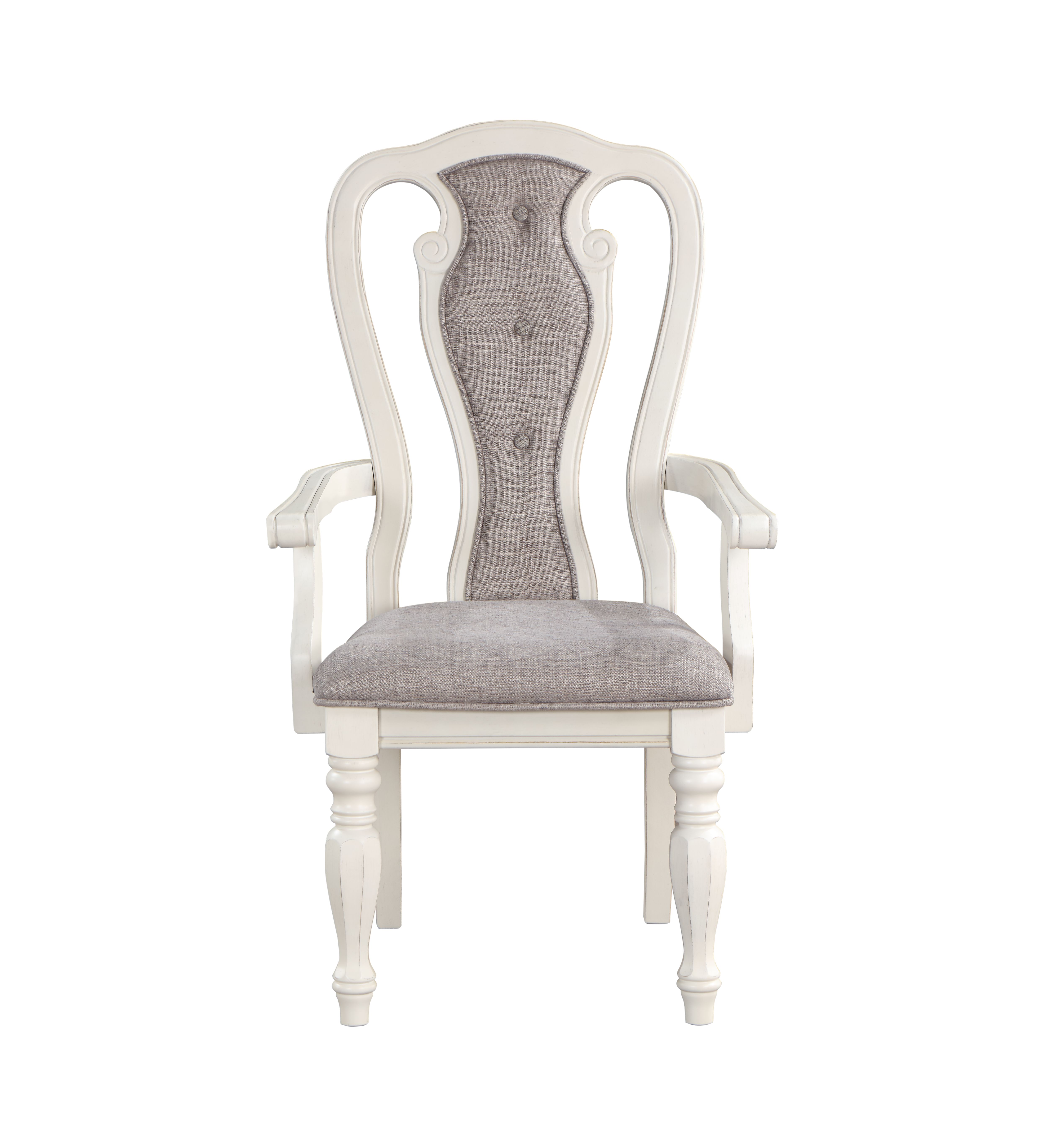 Grey and Antique White Padded Arm Chair (Set of 2)