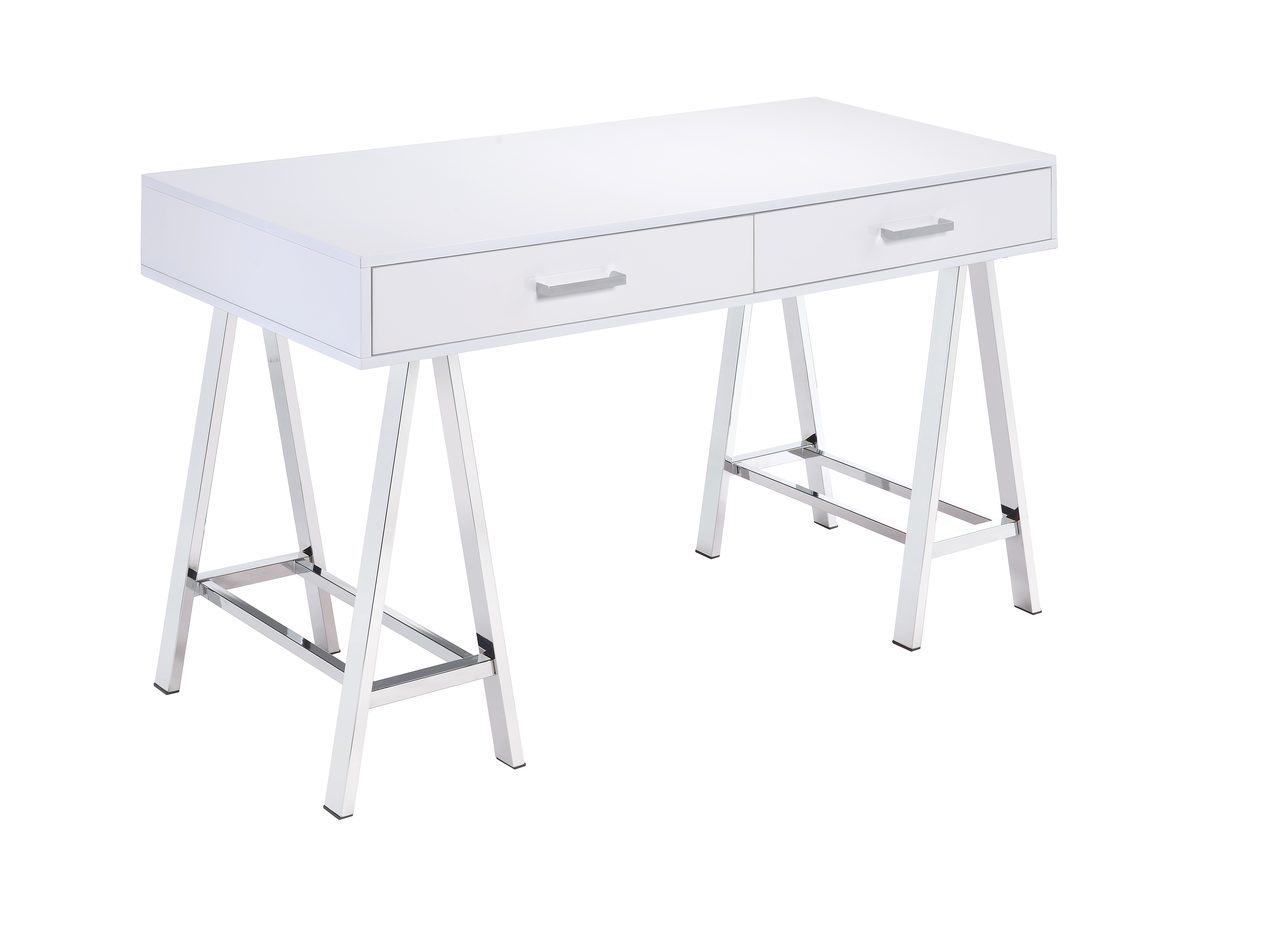 White High Gloss and Chrome Writing Desk with USB Port