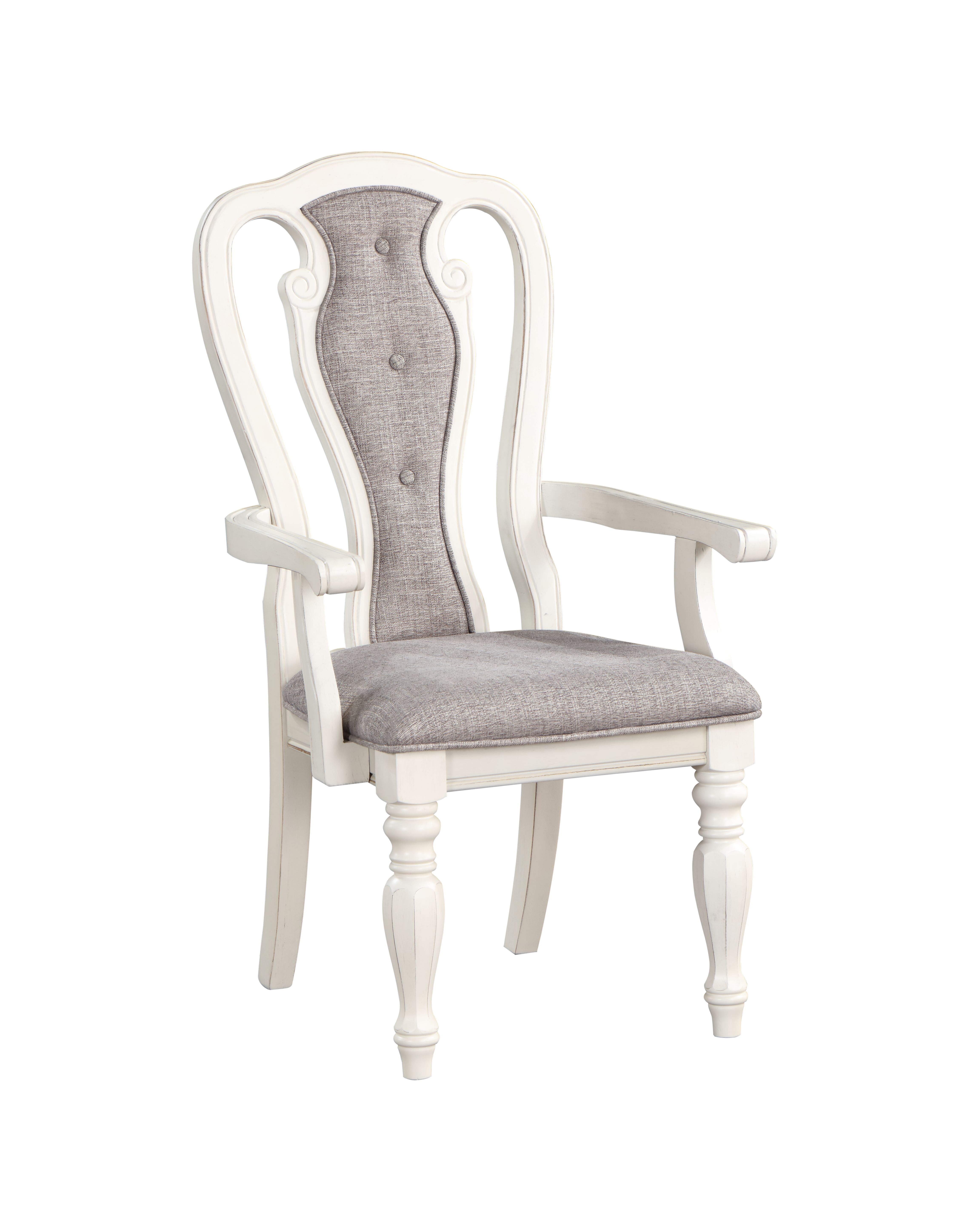 Grey and Antique White Padded Arm Chair (Set of 2)