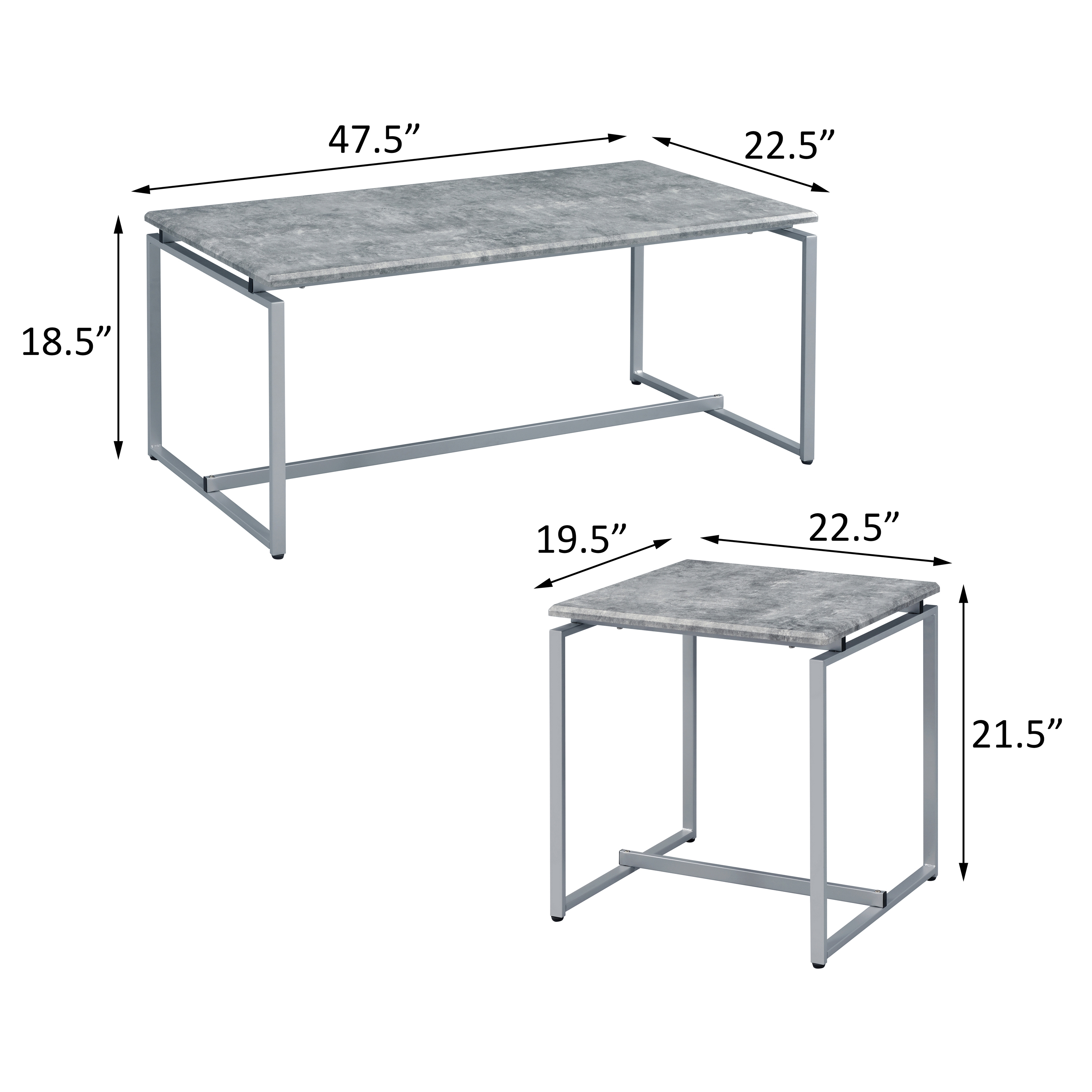 Grey and Silver Occasional Set with Trestle Base