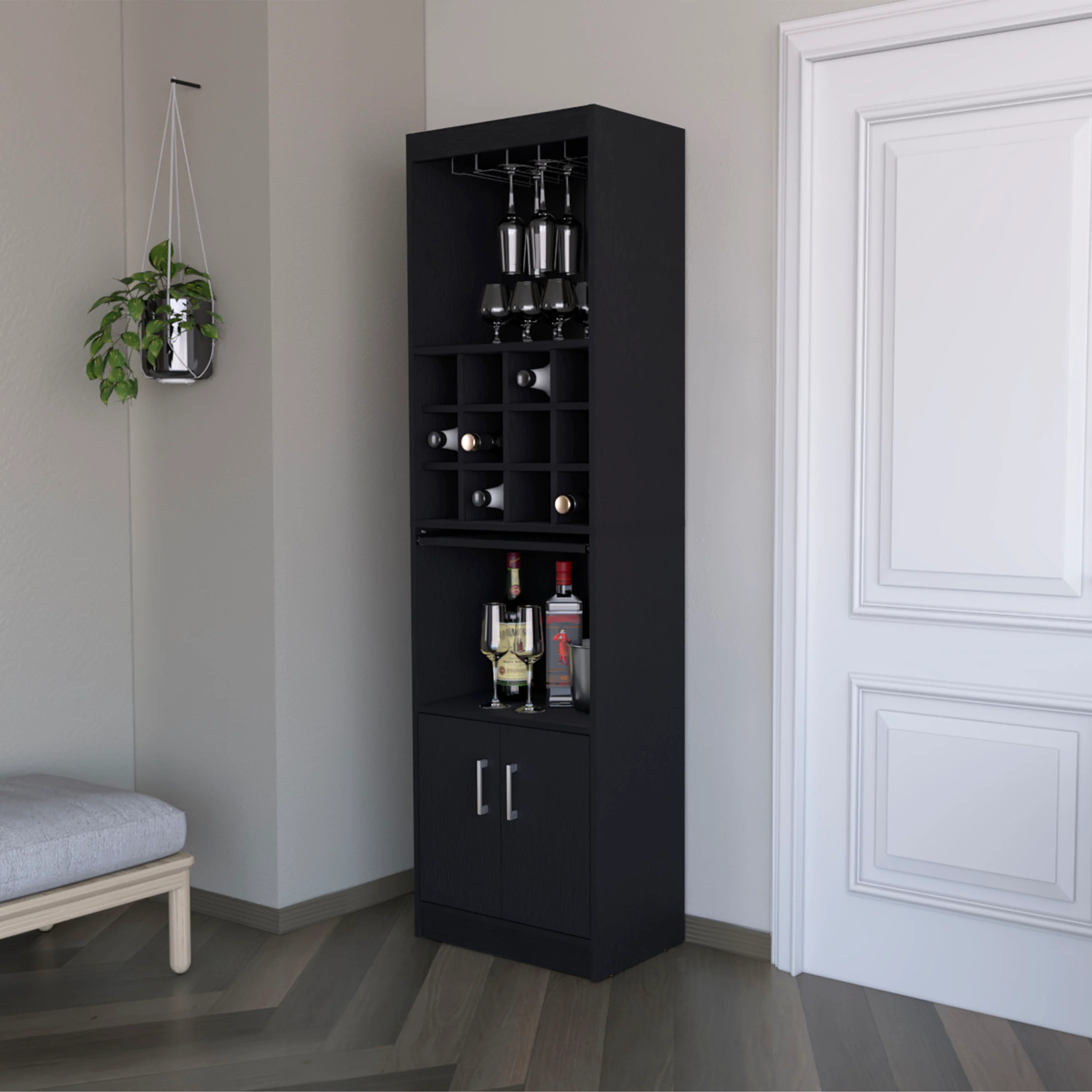 Black Bar Cabinet with Wine Storage