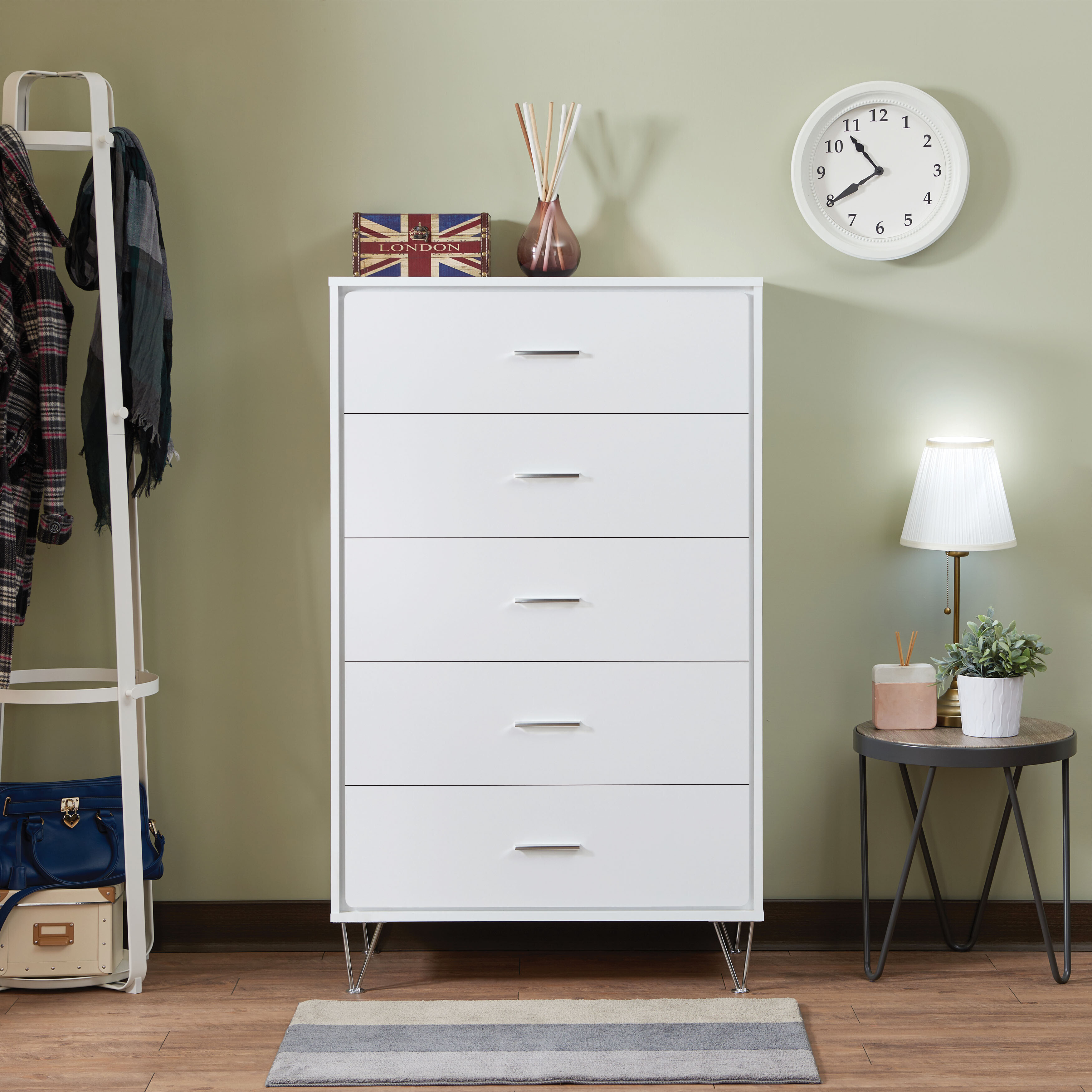 White 5-Drawer Chest with Single Handles