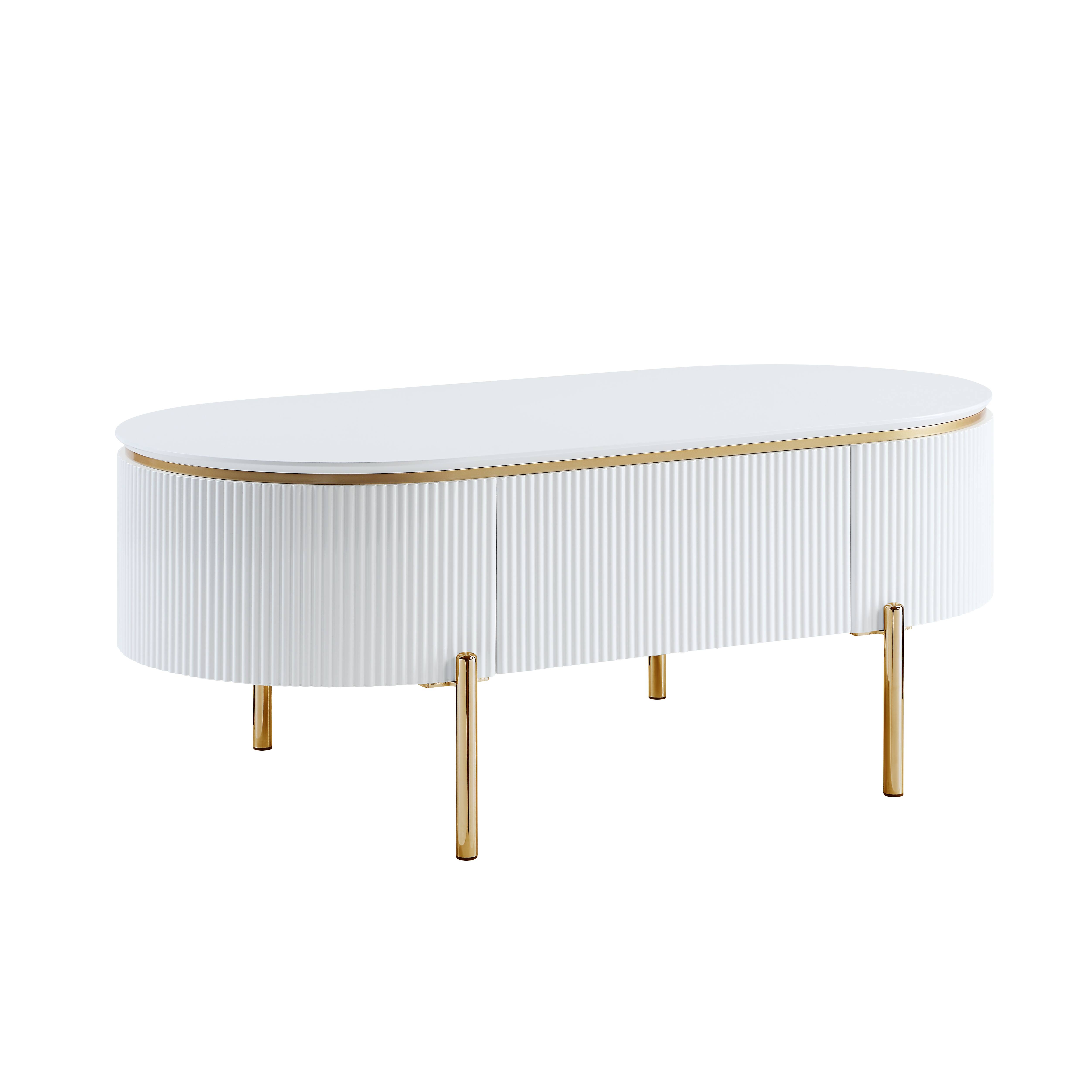 White High Gloss and Gold 1-Shelf Coffee Table