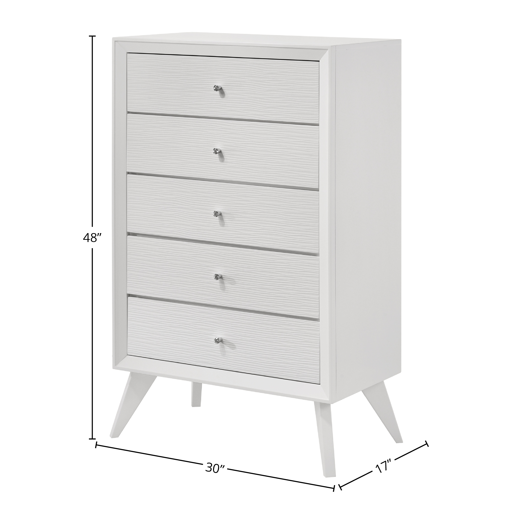 White 5-Drawer Chest with Tapered Legs