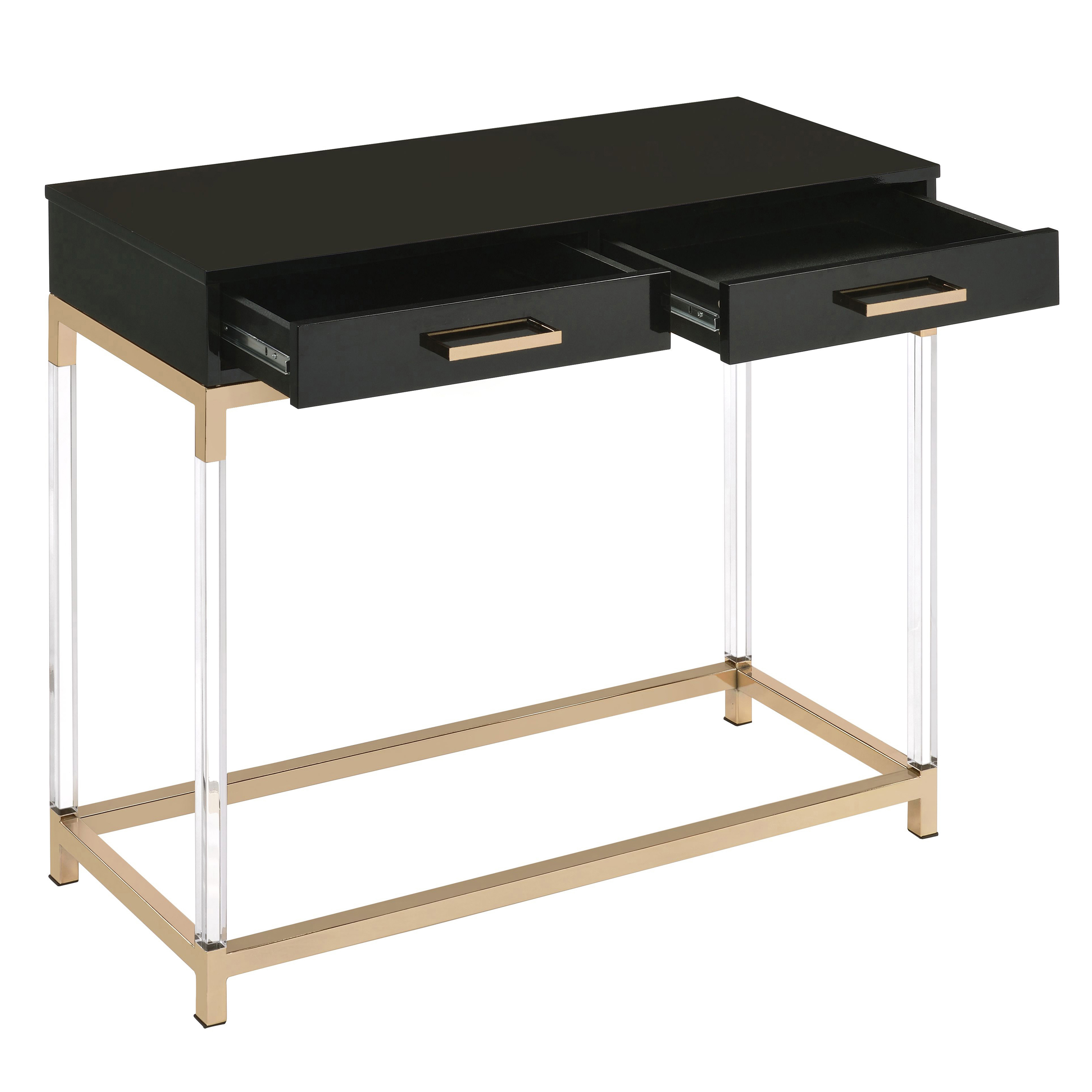 Black High Gloss and Gold Console Table with 2 Drawers