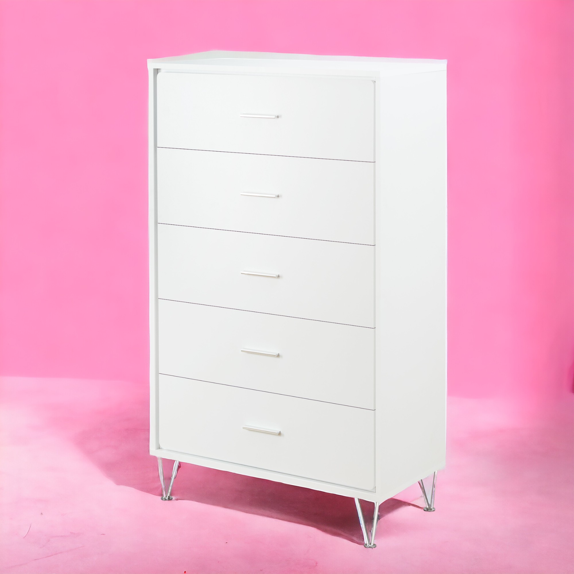 White 5-Drawer Chest with Single Handles