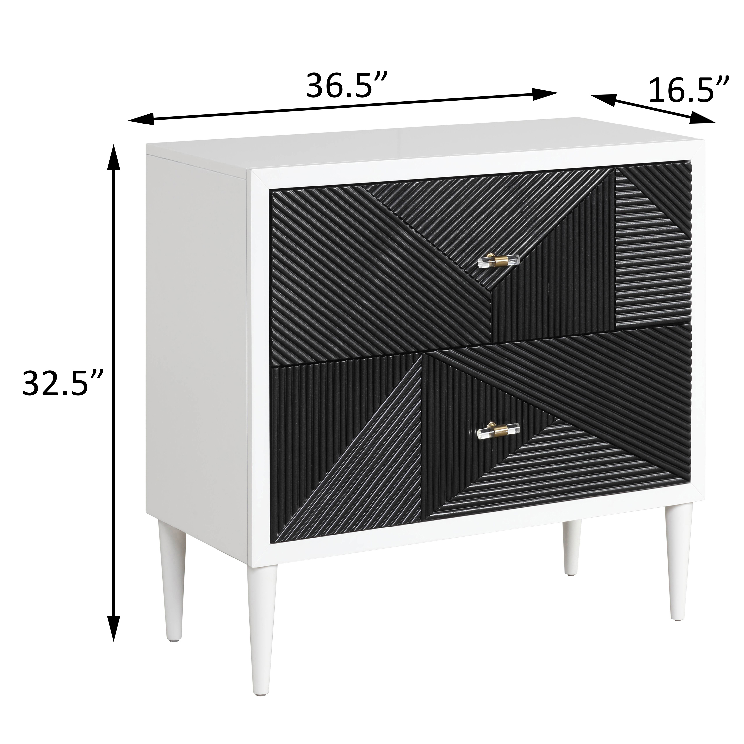 White and Black Accent Nightstand with 2 Drawers