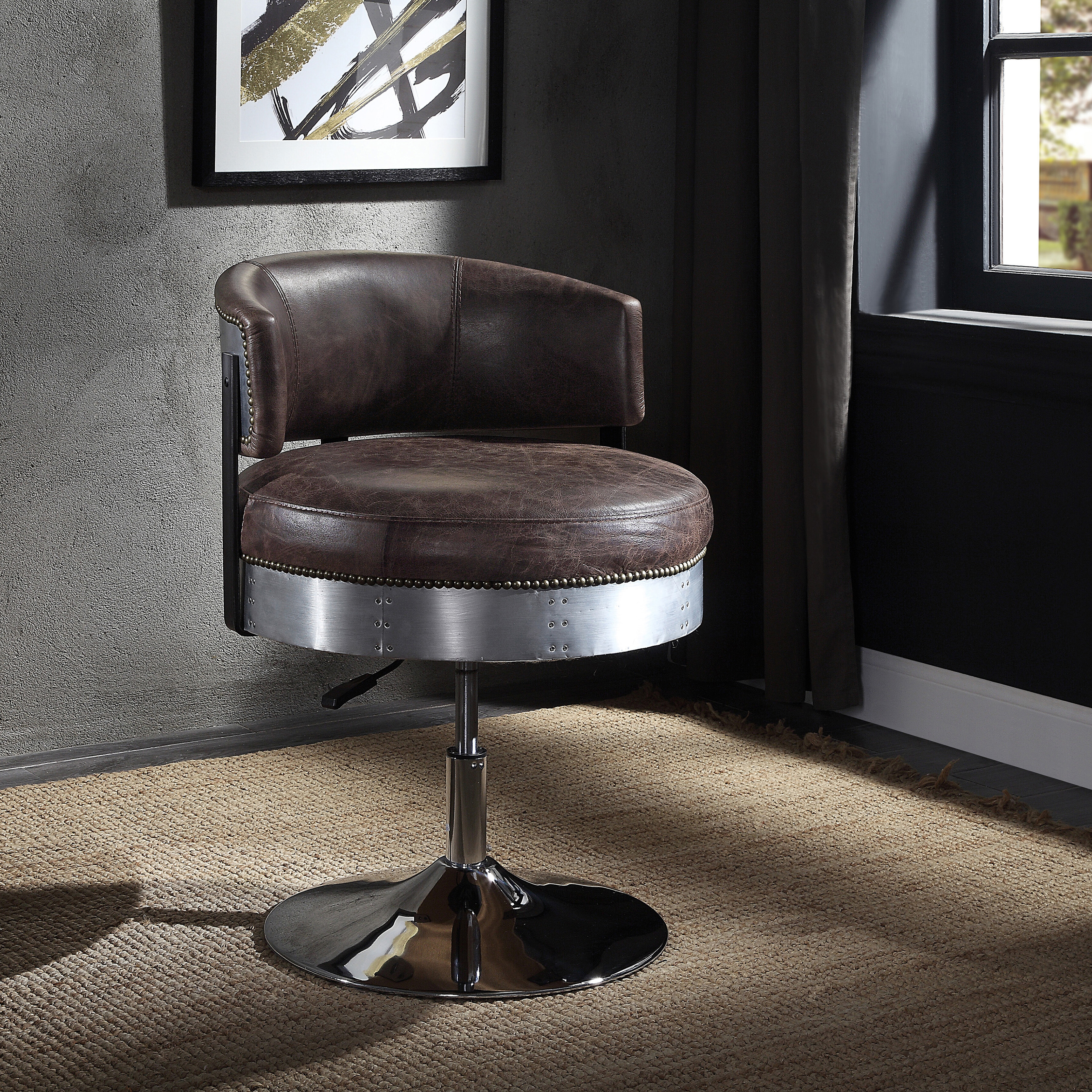 Distress Chocolate and Chrome Adjustable Swivel Stool