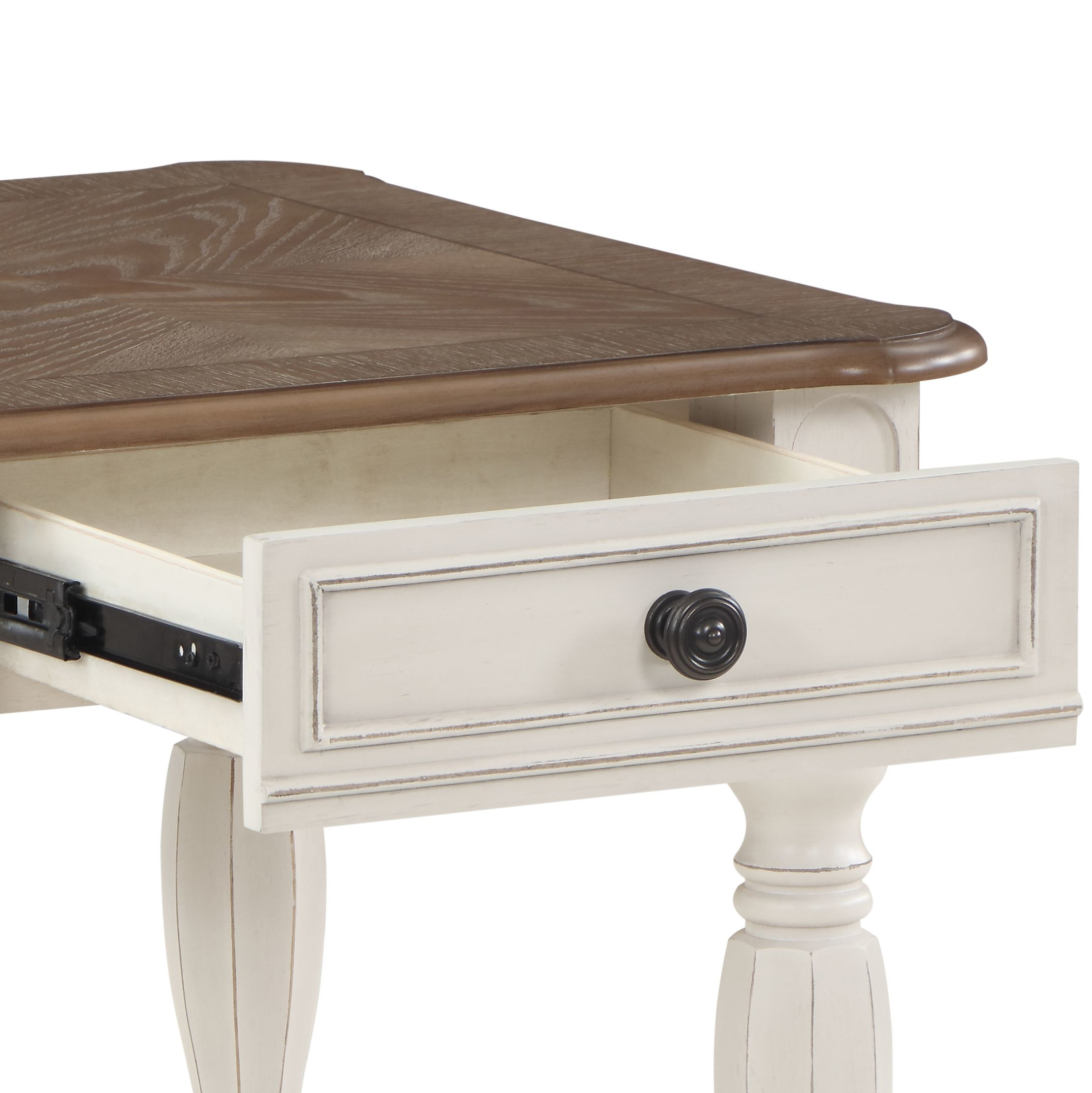 Oak and Antique White 1-Drawer End Table with Shelf