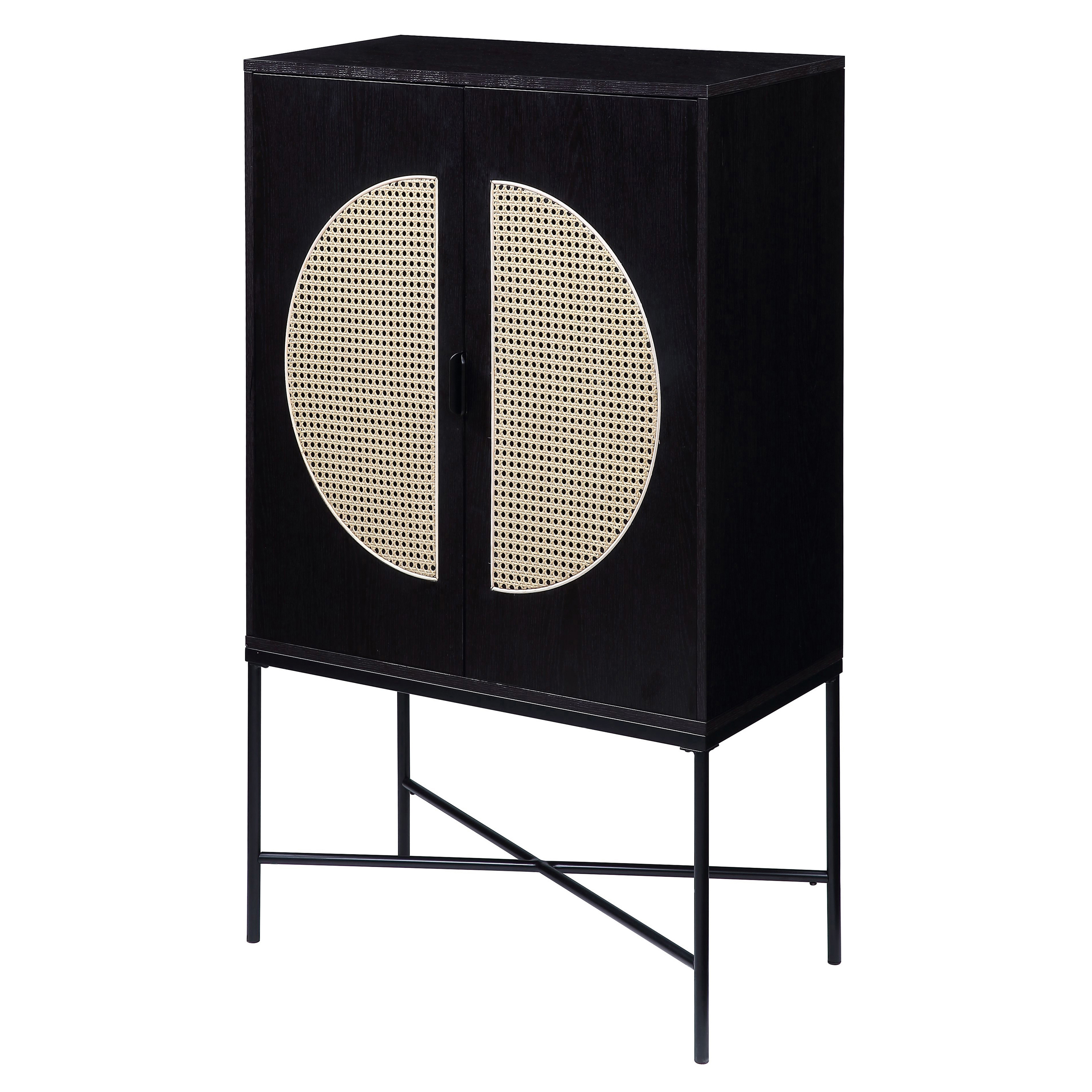 Black 2-door Wine Cabinet with Rattan Insert