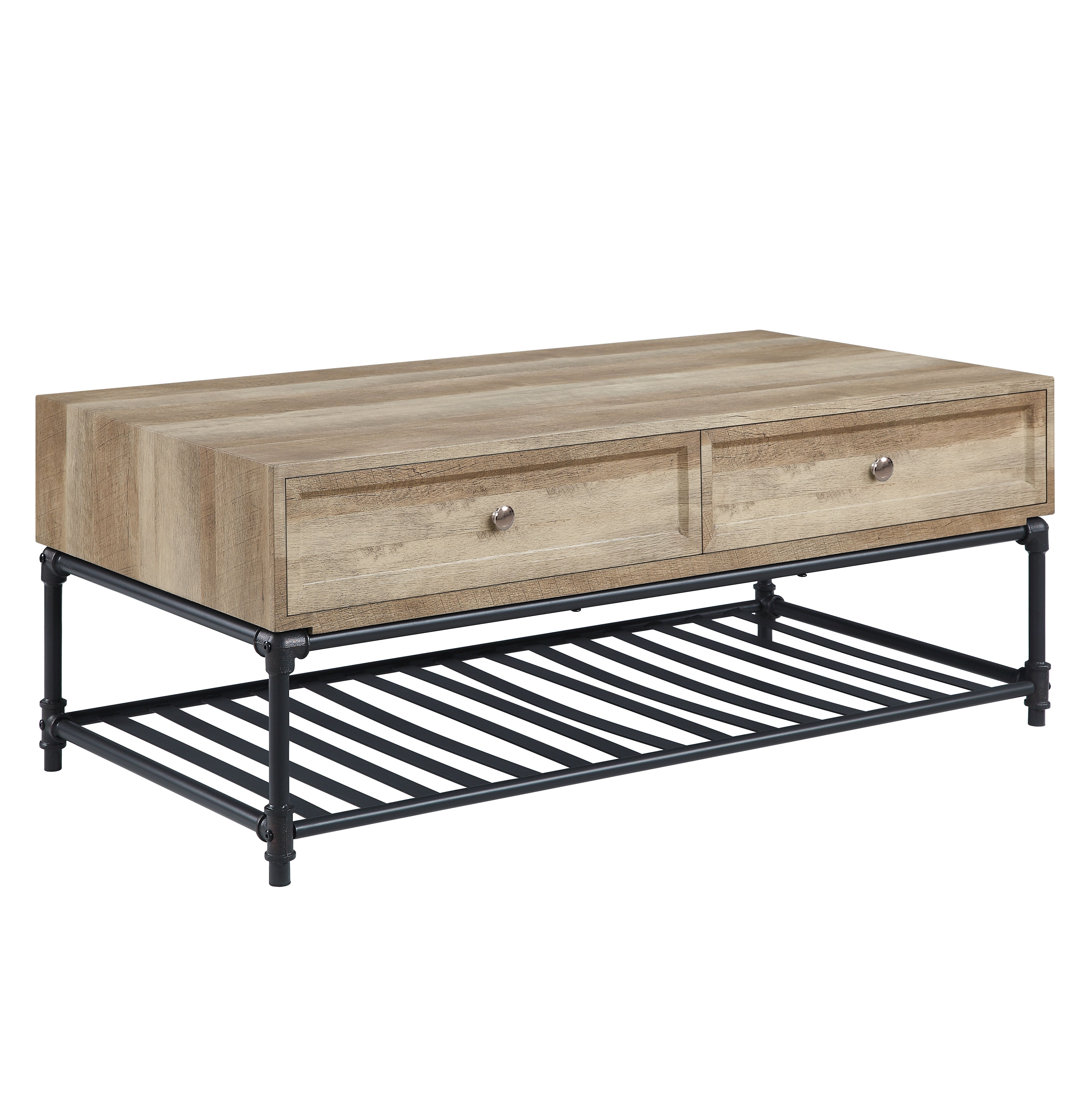 Oak and Sandy Black Coffee Table with Bottom Shelf