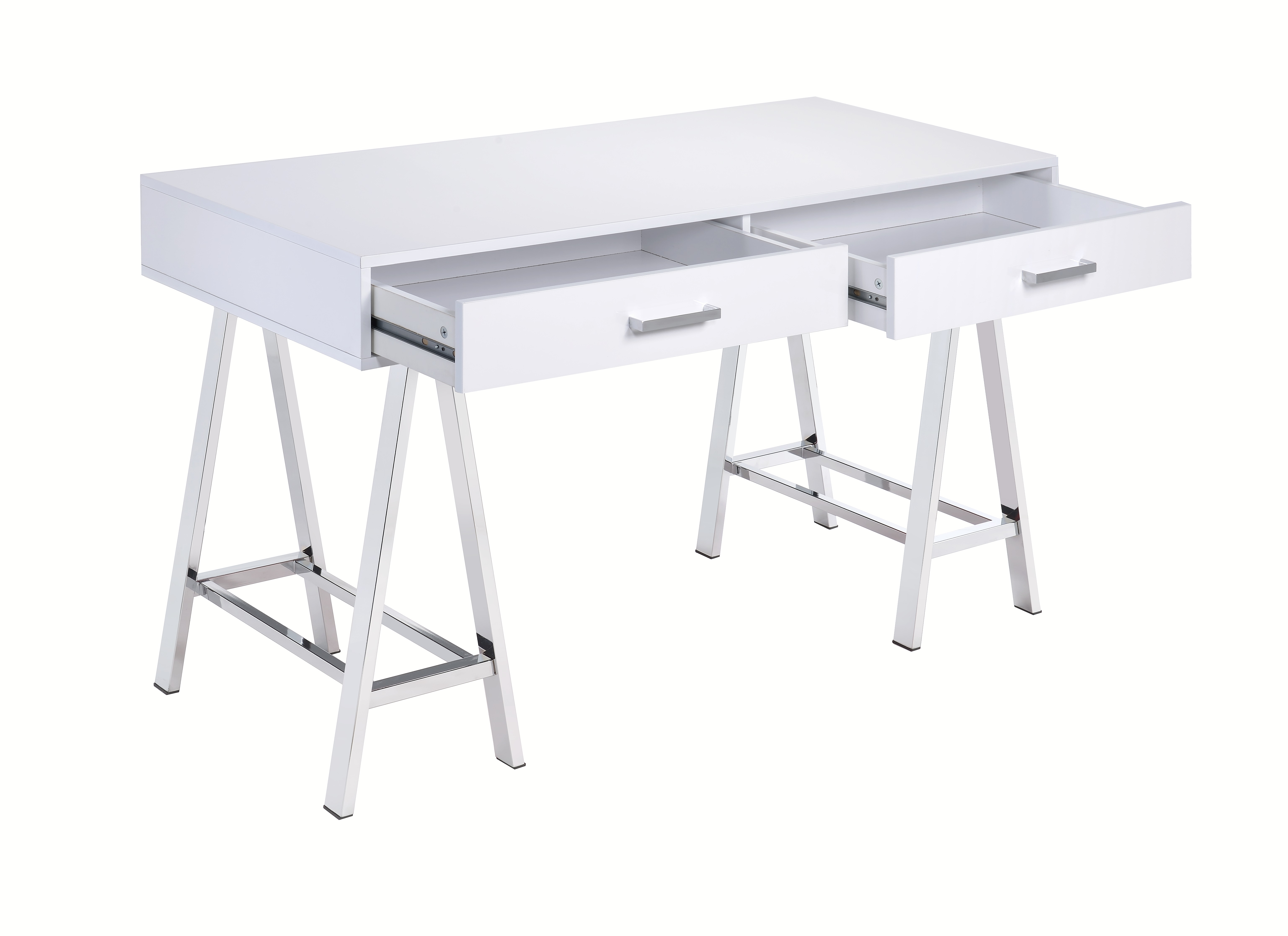 White High Gloss and Chrome Writing Desk with USB Port