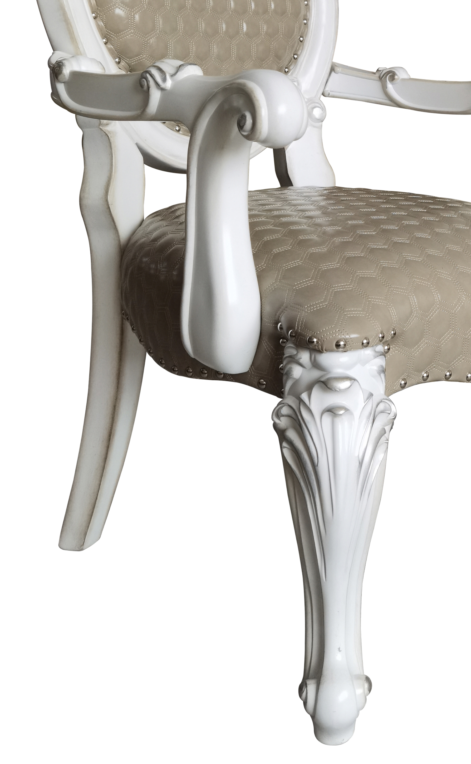 Taupe and Bone White Arm Chair with Nailhead Trim (Set of 2)