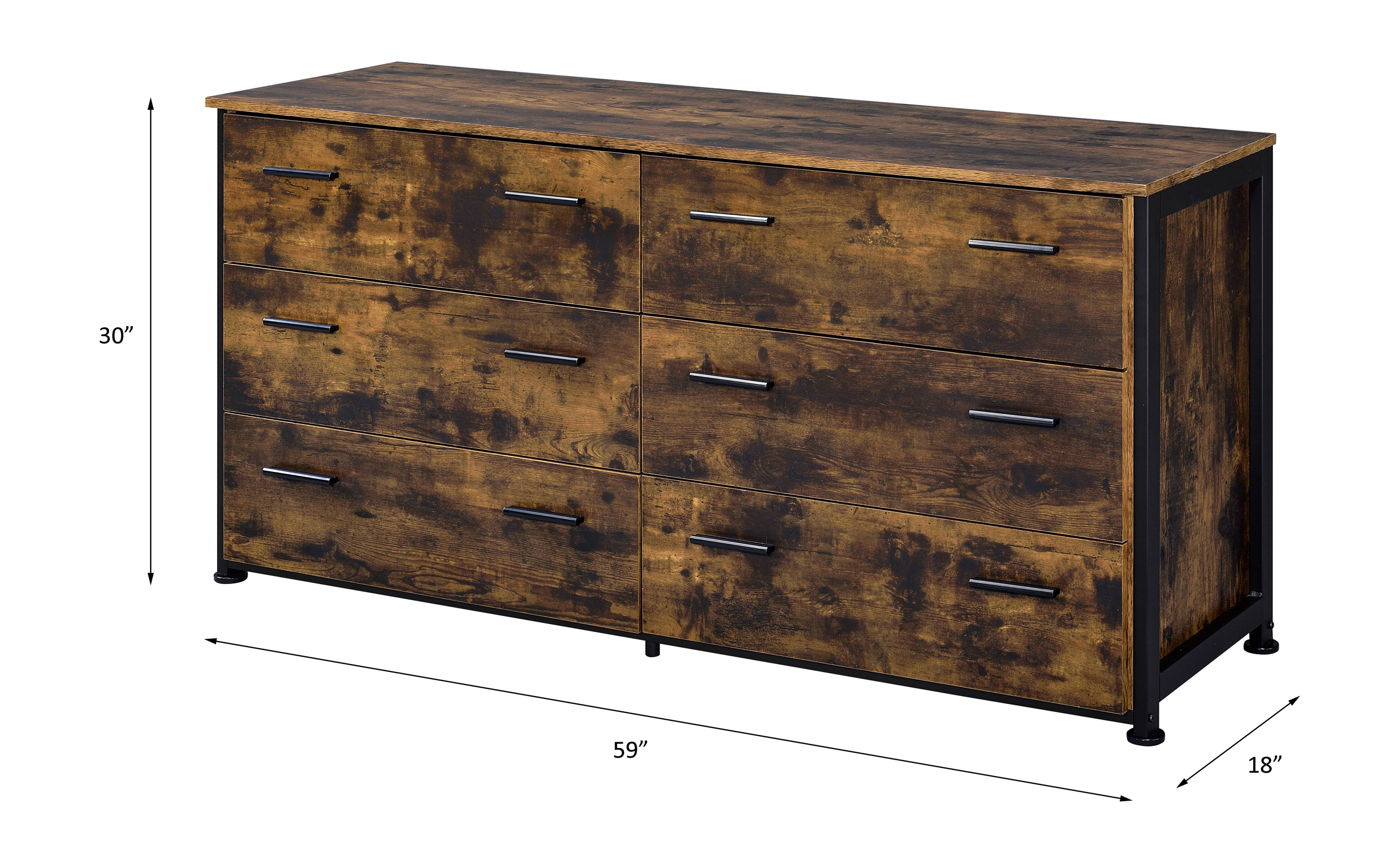 Rustic Oak and Black 6-Drawer Dresser