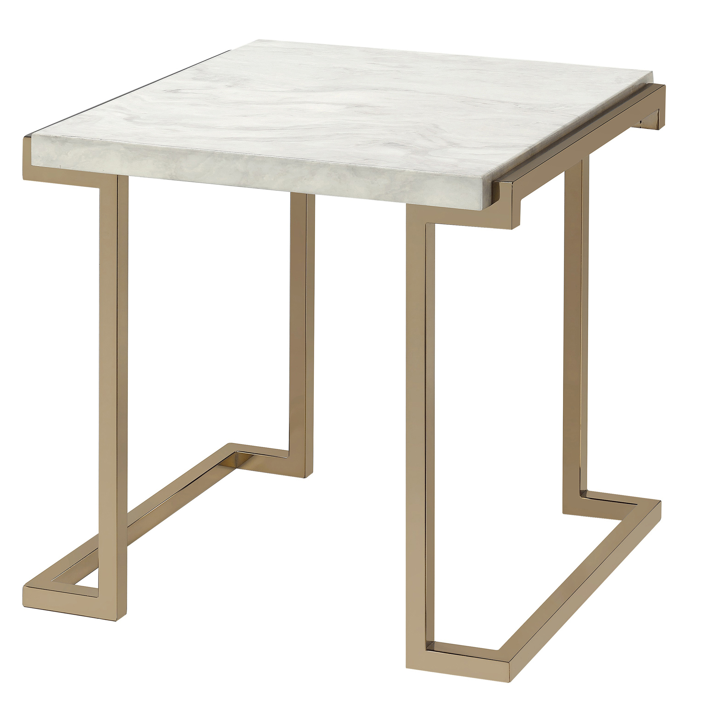 White and Champagne Sled Base End Table