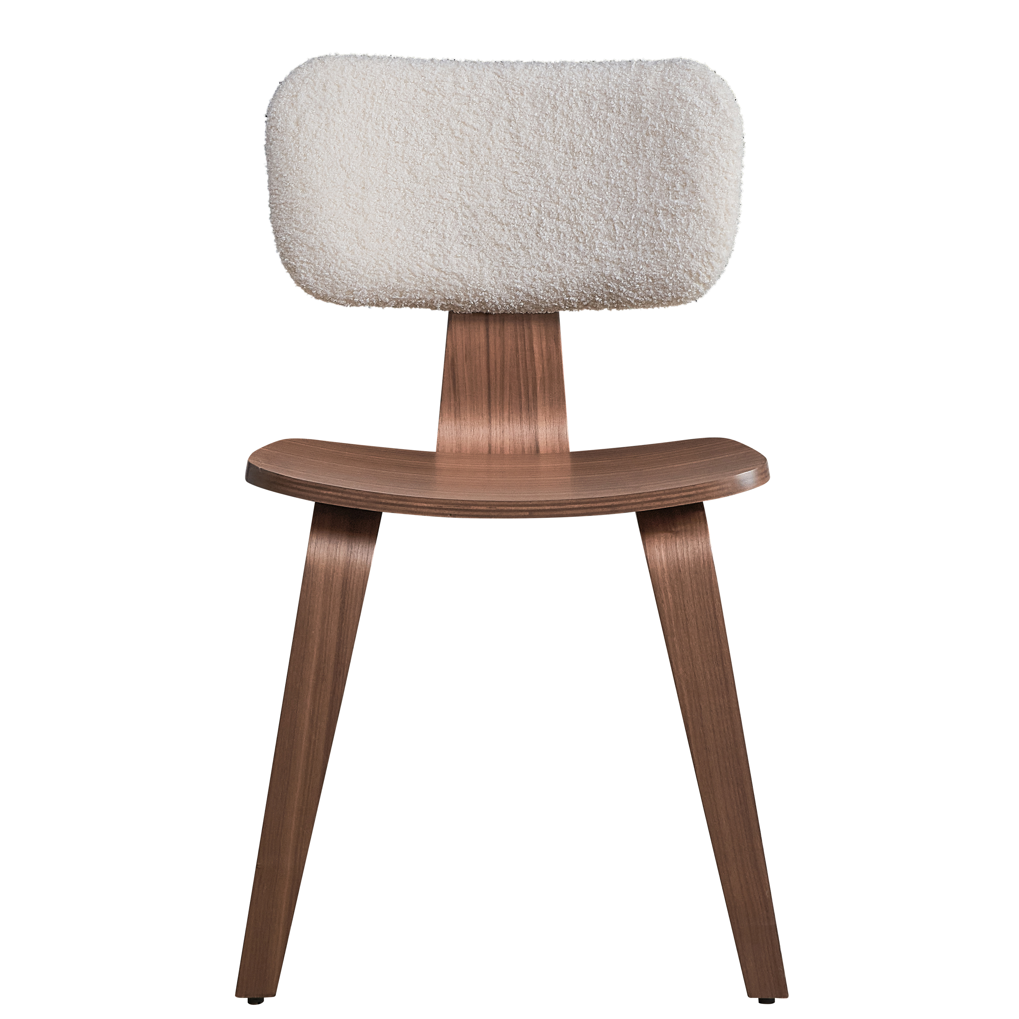 White Boucle and Walnut Side Chair with Upholstered Back (Set of 2)