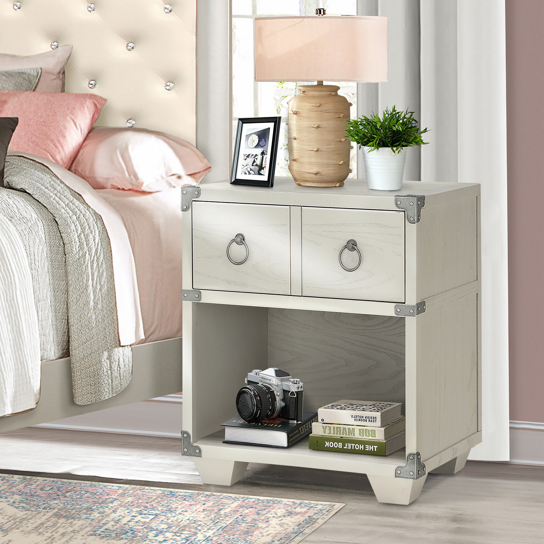 Grey 1-drawer Nightstand