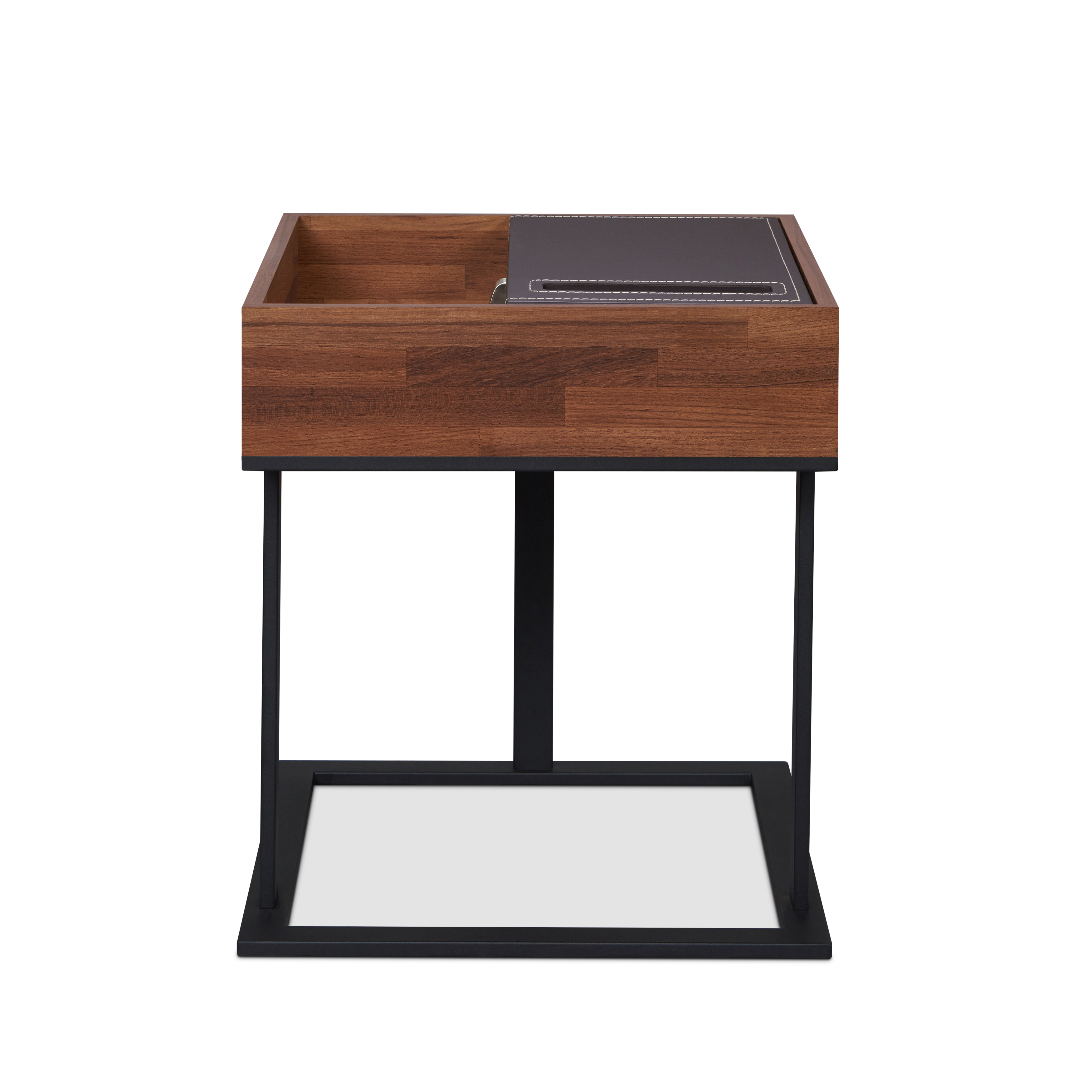 Walnut and Sandy Black Accent Table with Storage