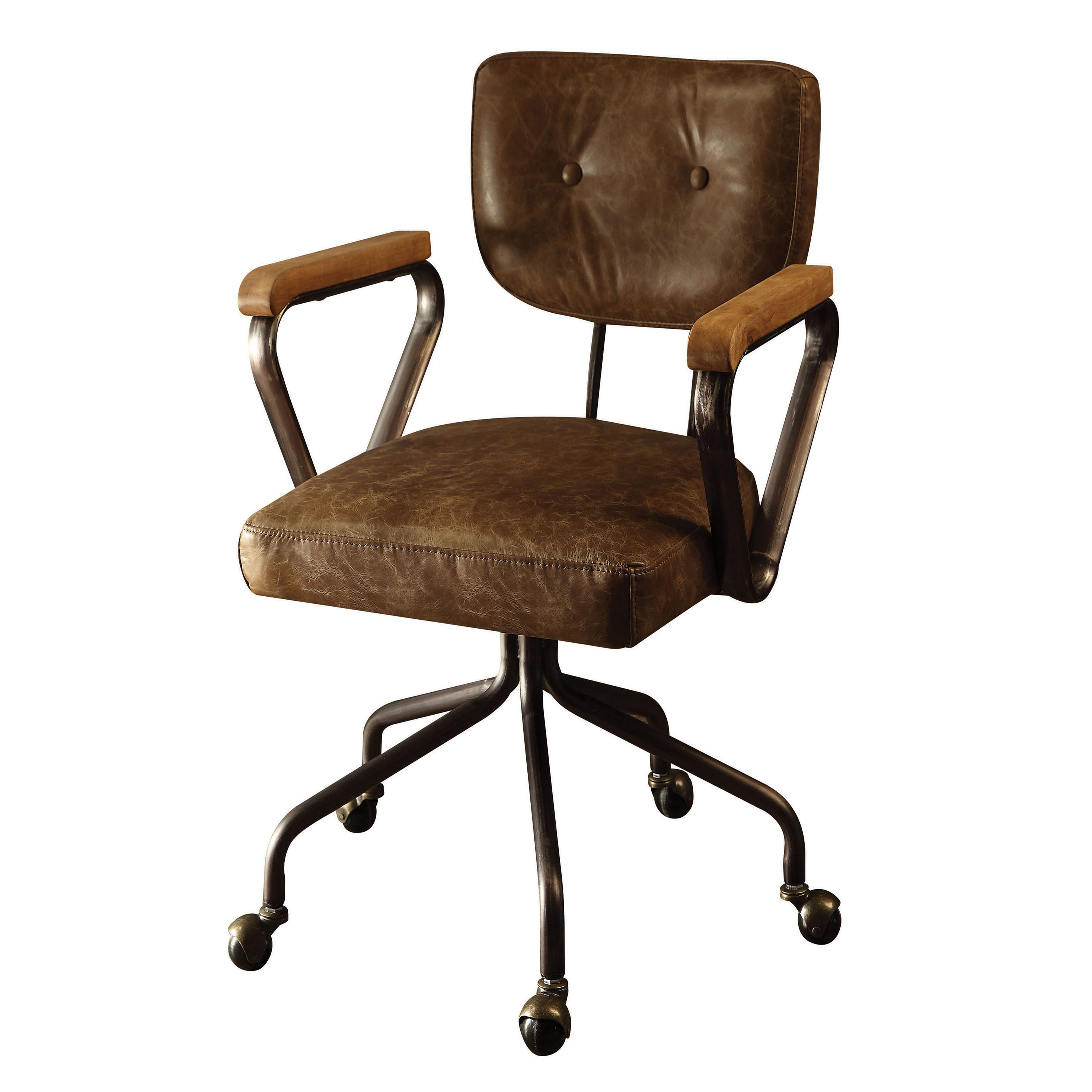 Vintage Whiskey Swivel Office Chair with Nailhead Trim