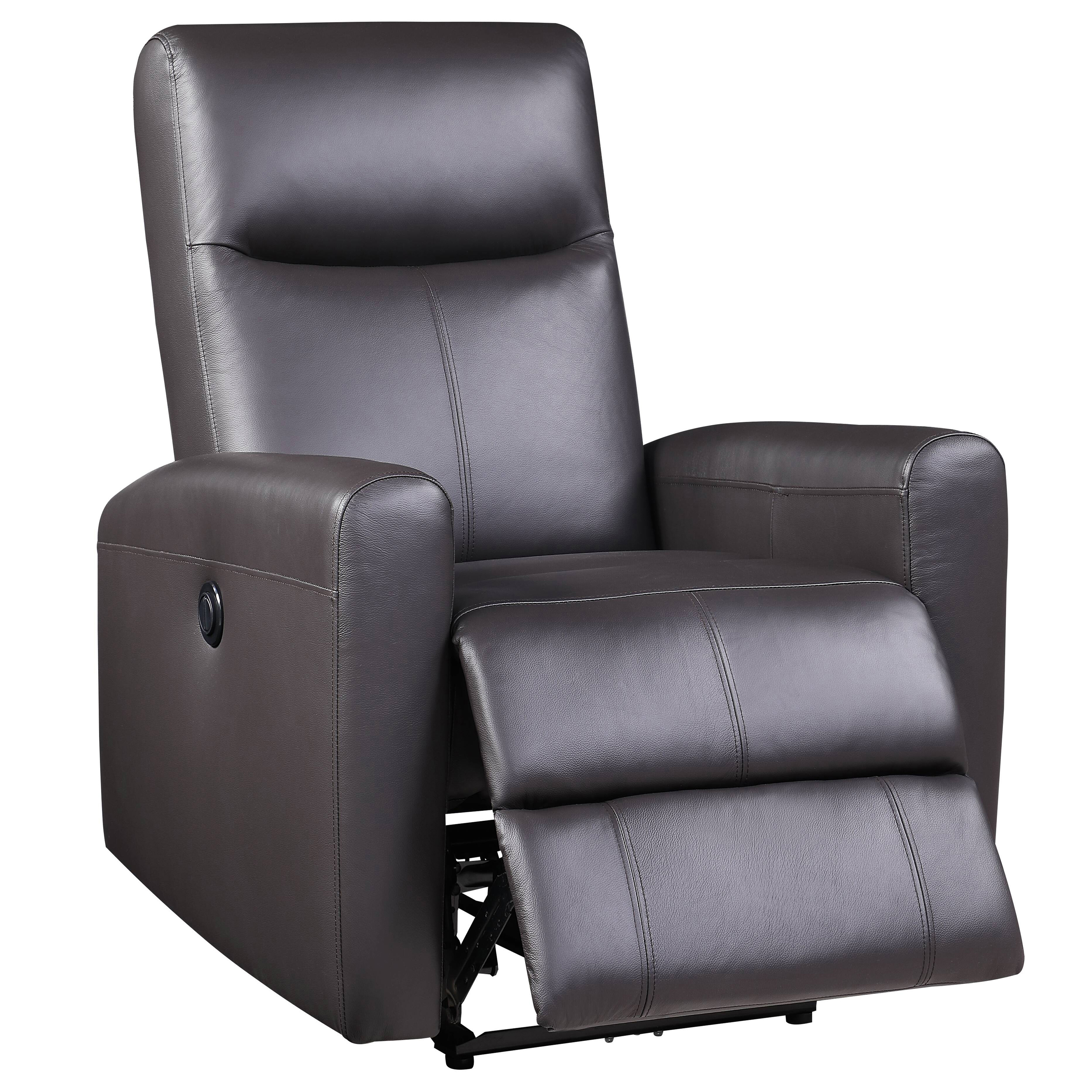 Brown Power Recliner with Square Armrest