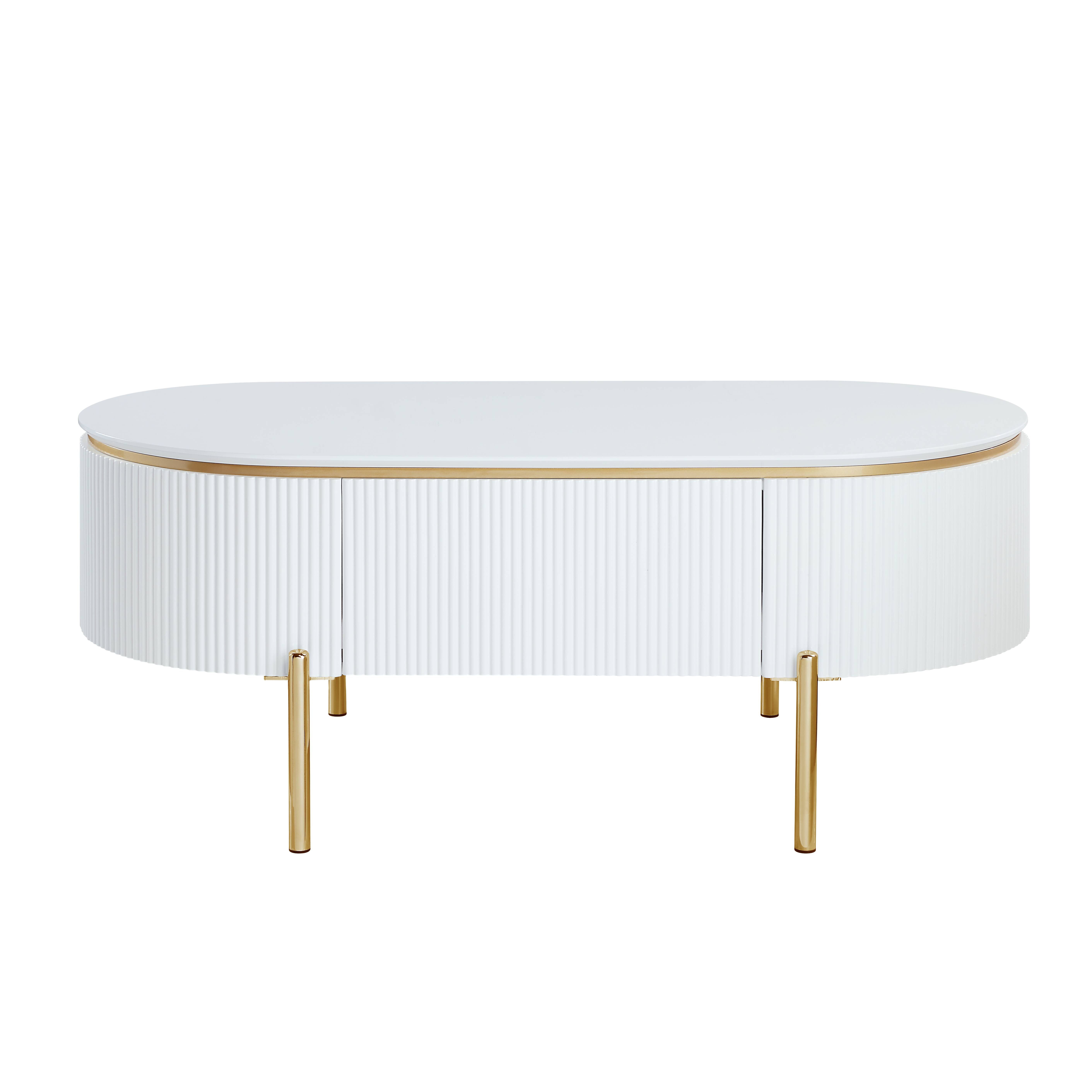 White High Gloss and Gold 1-Shelf Coffee Table