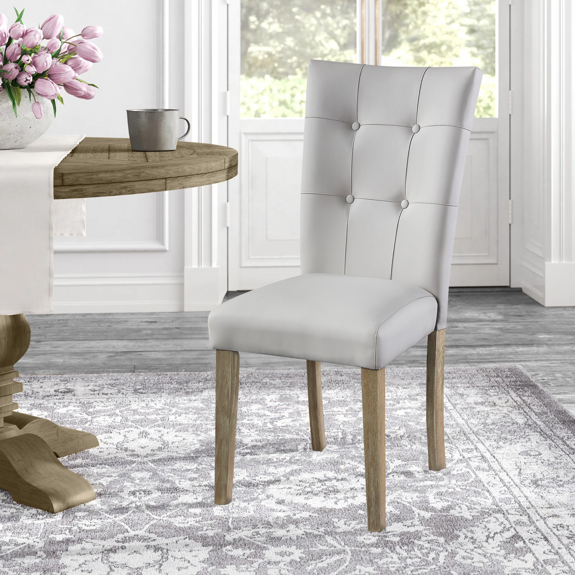 Grey and Oak Tufted Back Side Chairs (Set of 2)