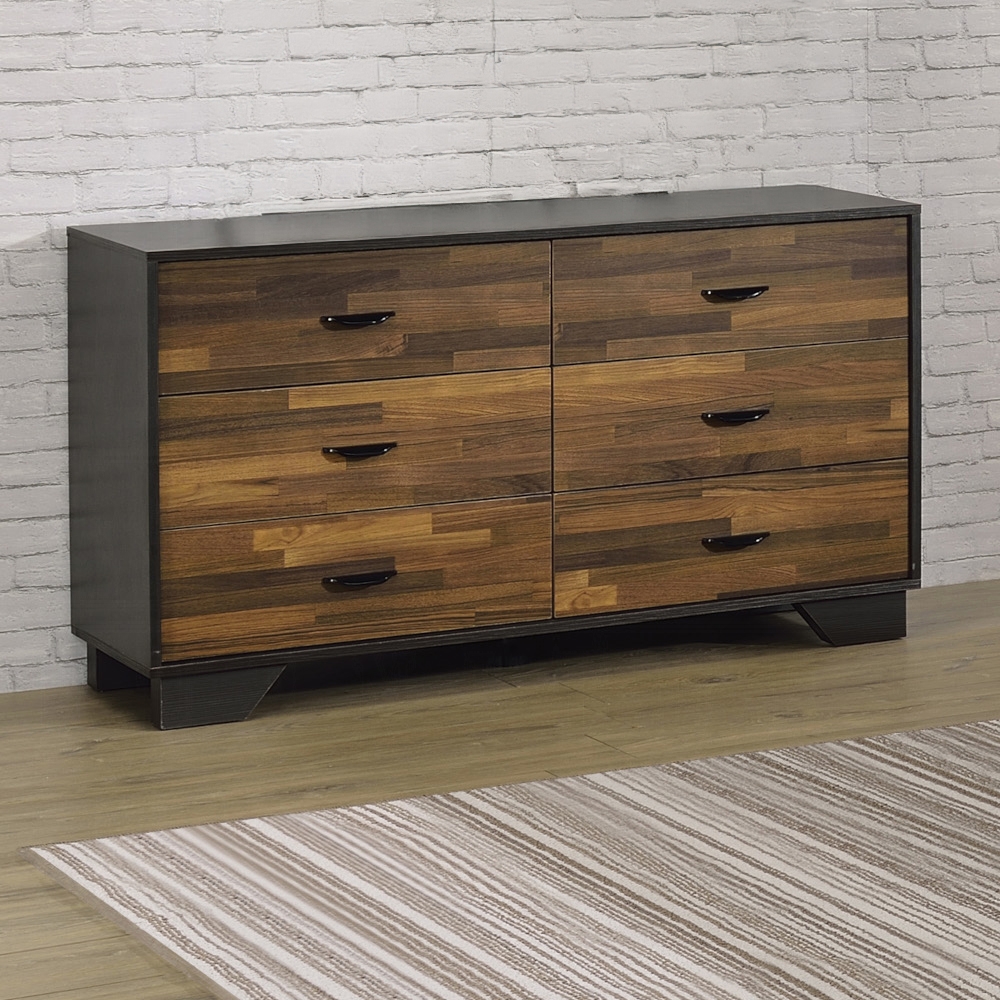 Walnut and Black 6-Drawer Dresser