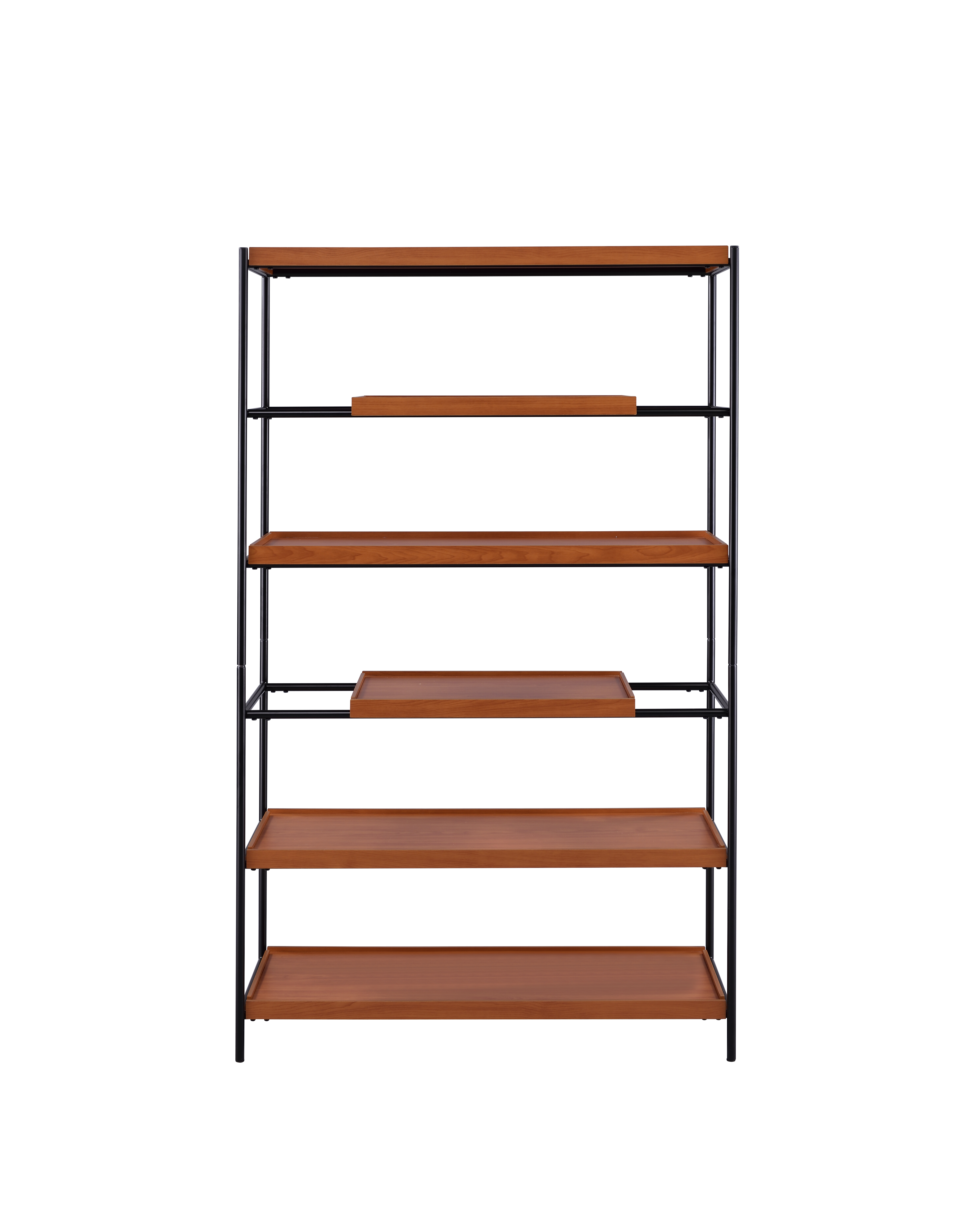 Honey Oak and Black 6-Shelf Bookshelf