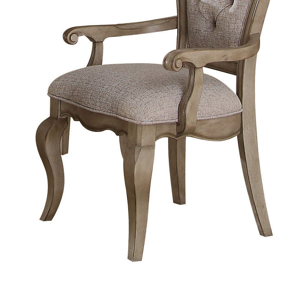 Beige and Antique Taupe Arm Chair with Button Tufted (Set of 2)