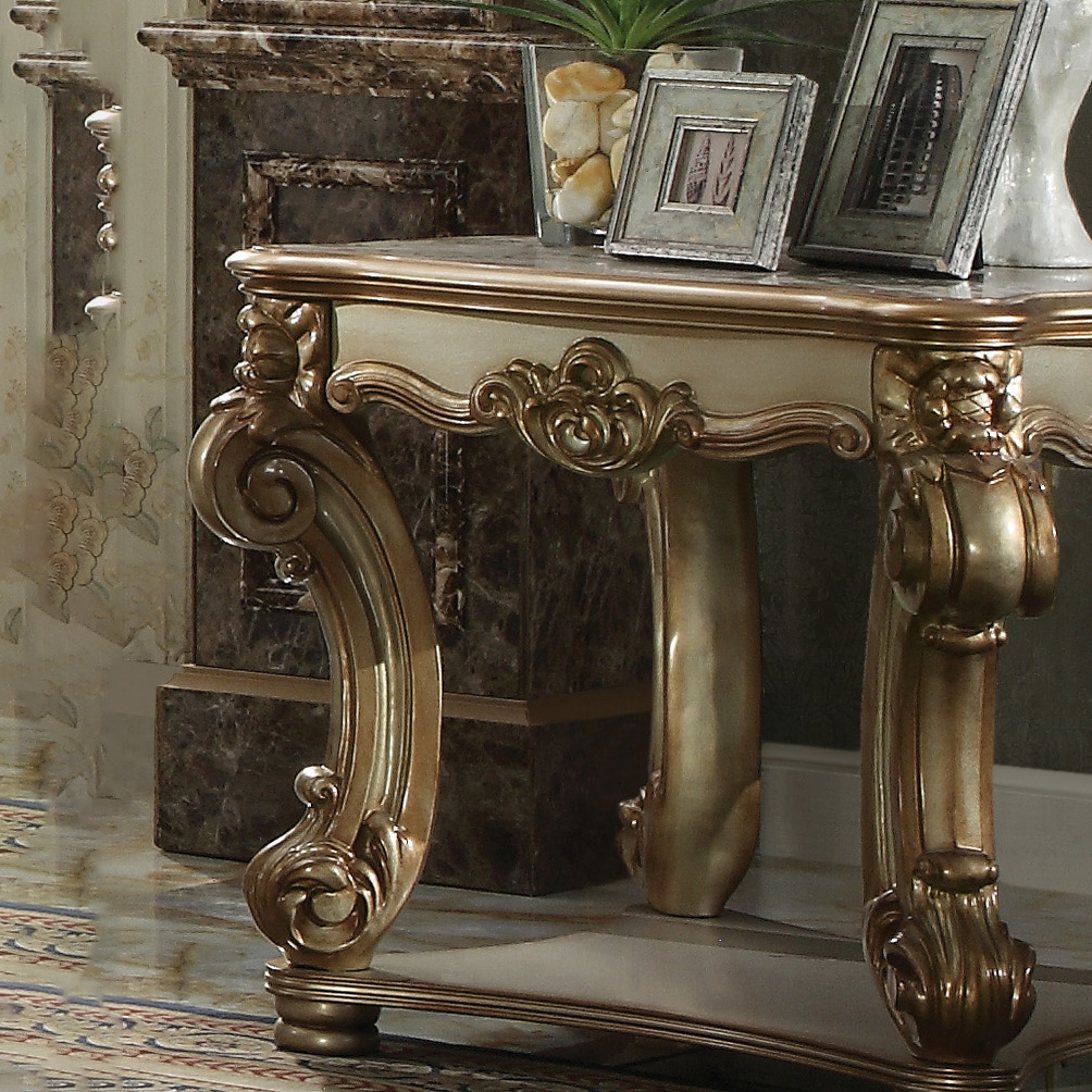 Gold Patina End Table with Bottom Shelf