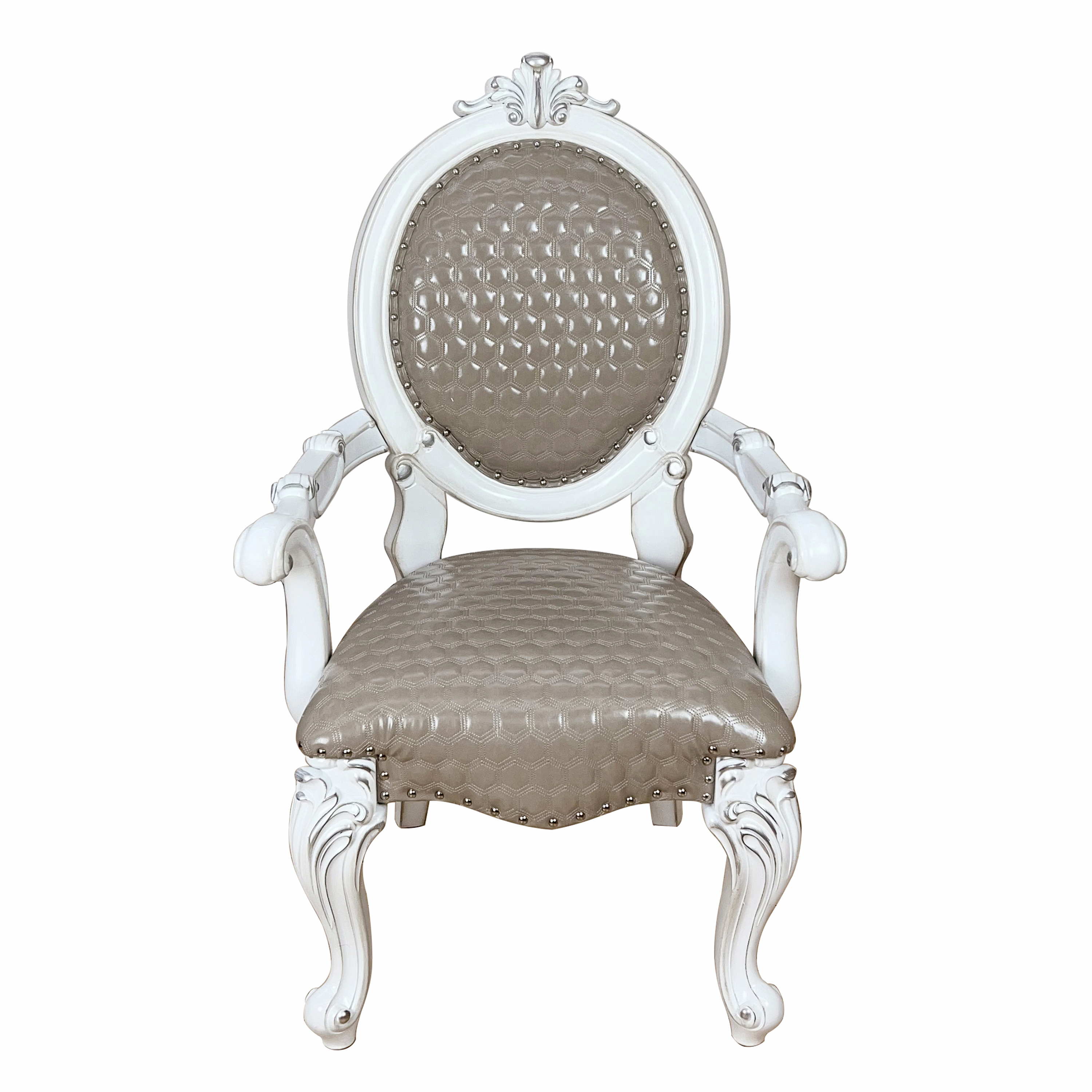 Taupe and Bone White Arm Chair with Nailhead Trim (Set of 2)