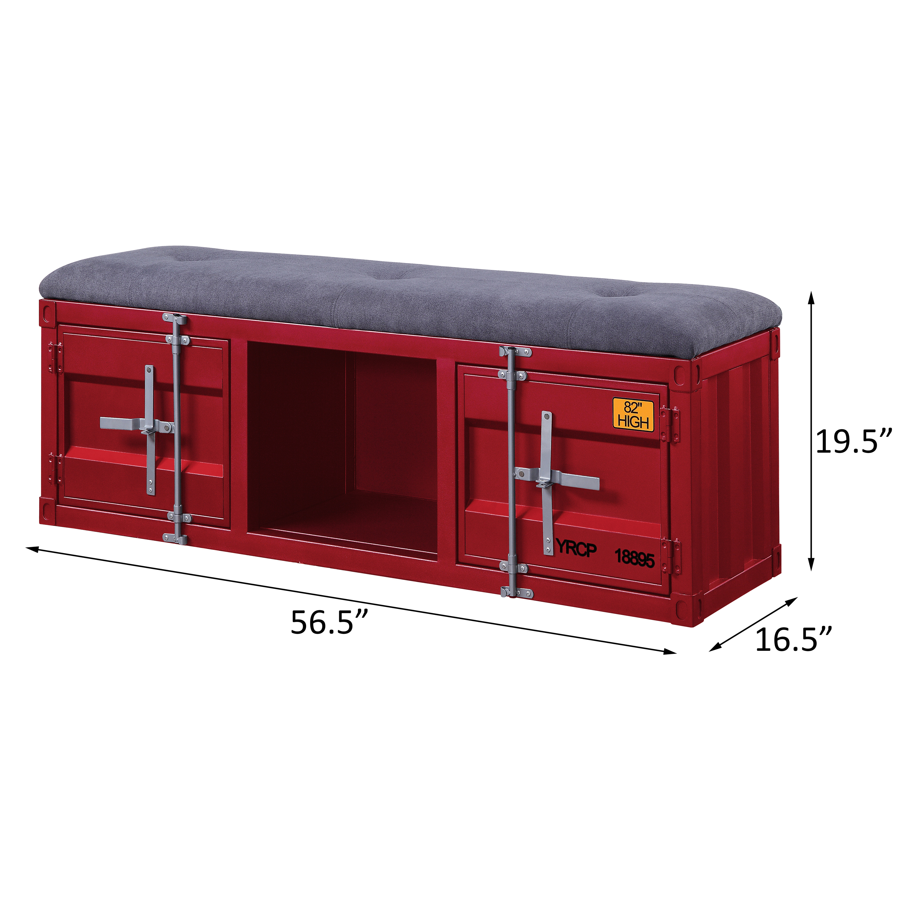 Grey and Red Storage Bench