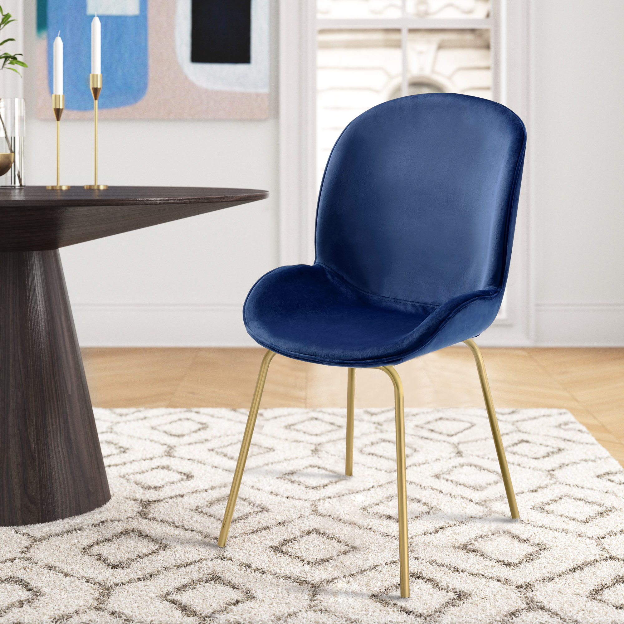 Blue and Gold Solid Back Side Chairs (Set of 2)