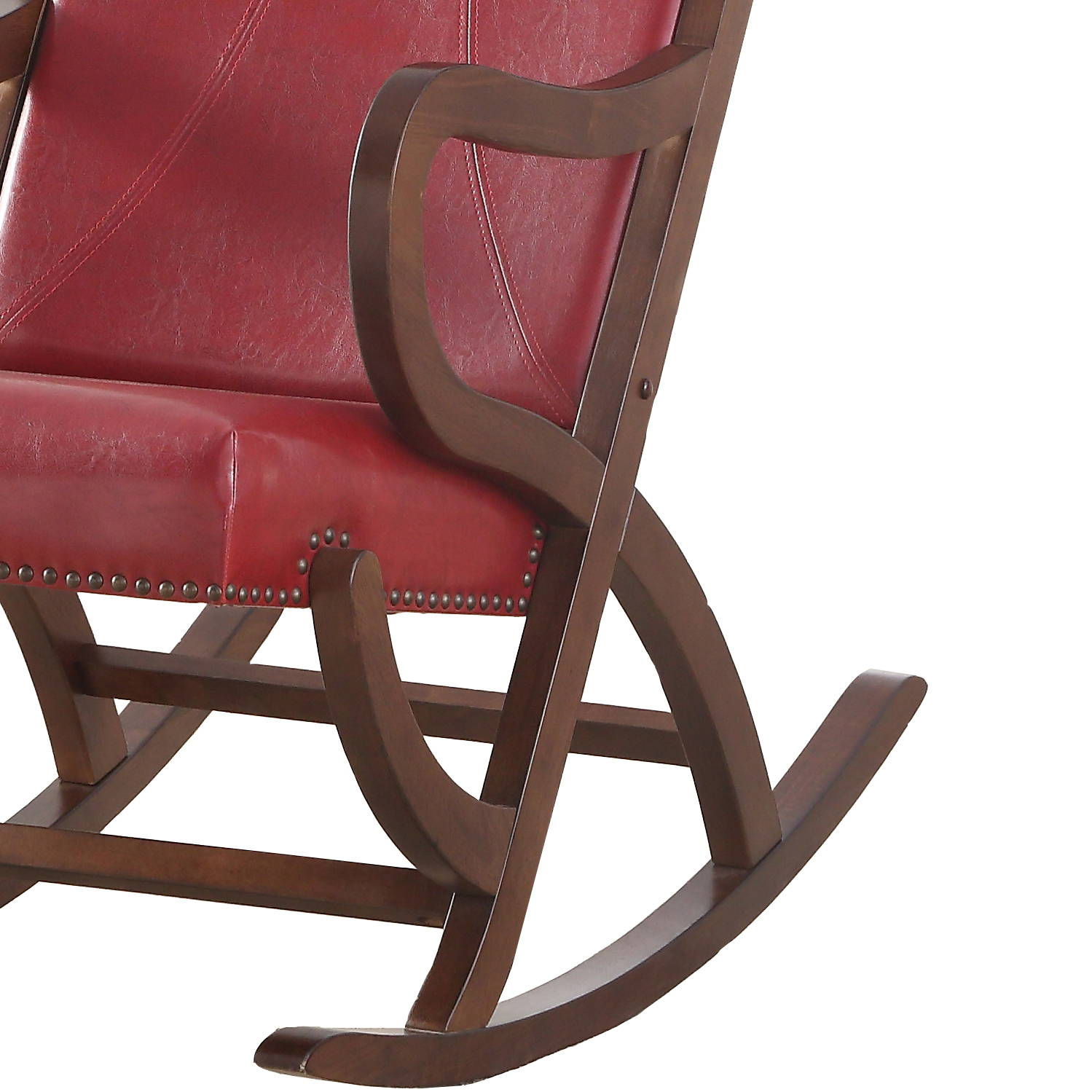 Burgundy and Walnut Rocking Chair with Nailhead Trim