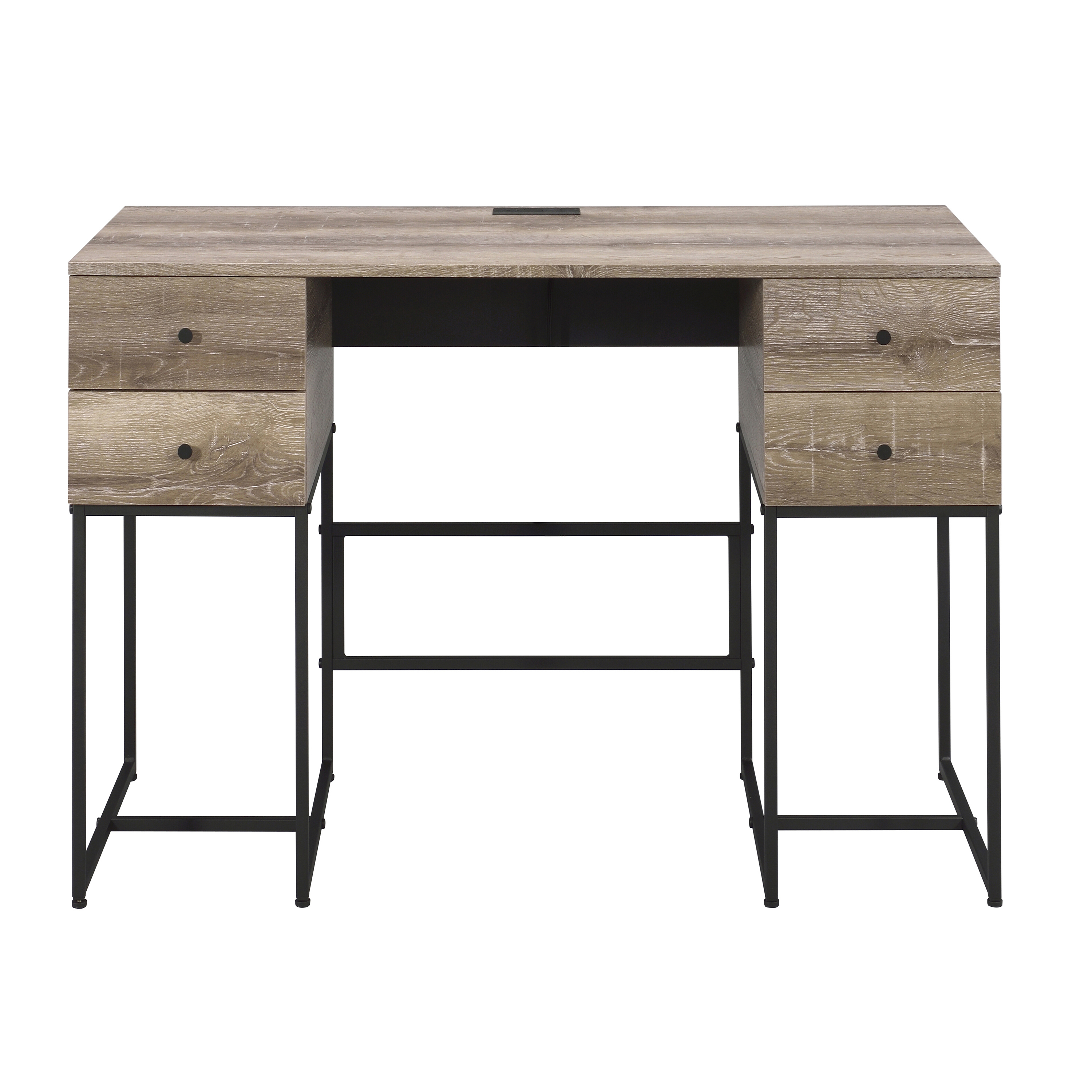 Rustic Oak and Black 4-drawer Writing Desk