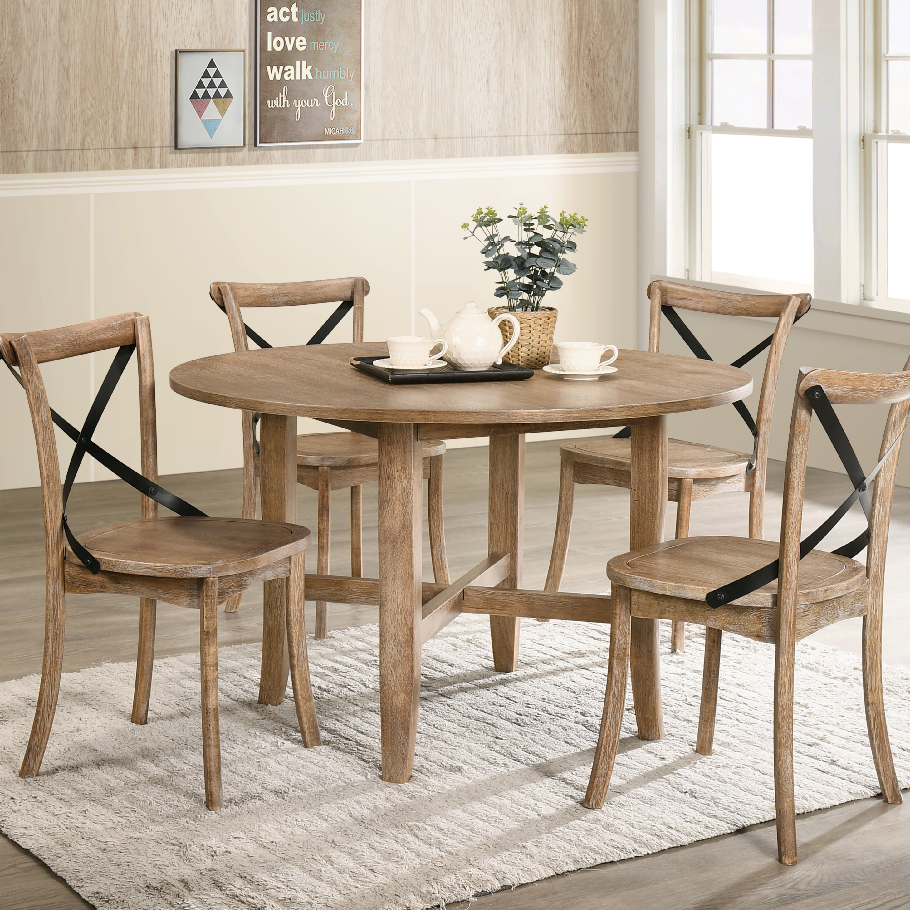 Rustic Oak Side Chair with Cross Back (Set of 2)