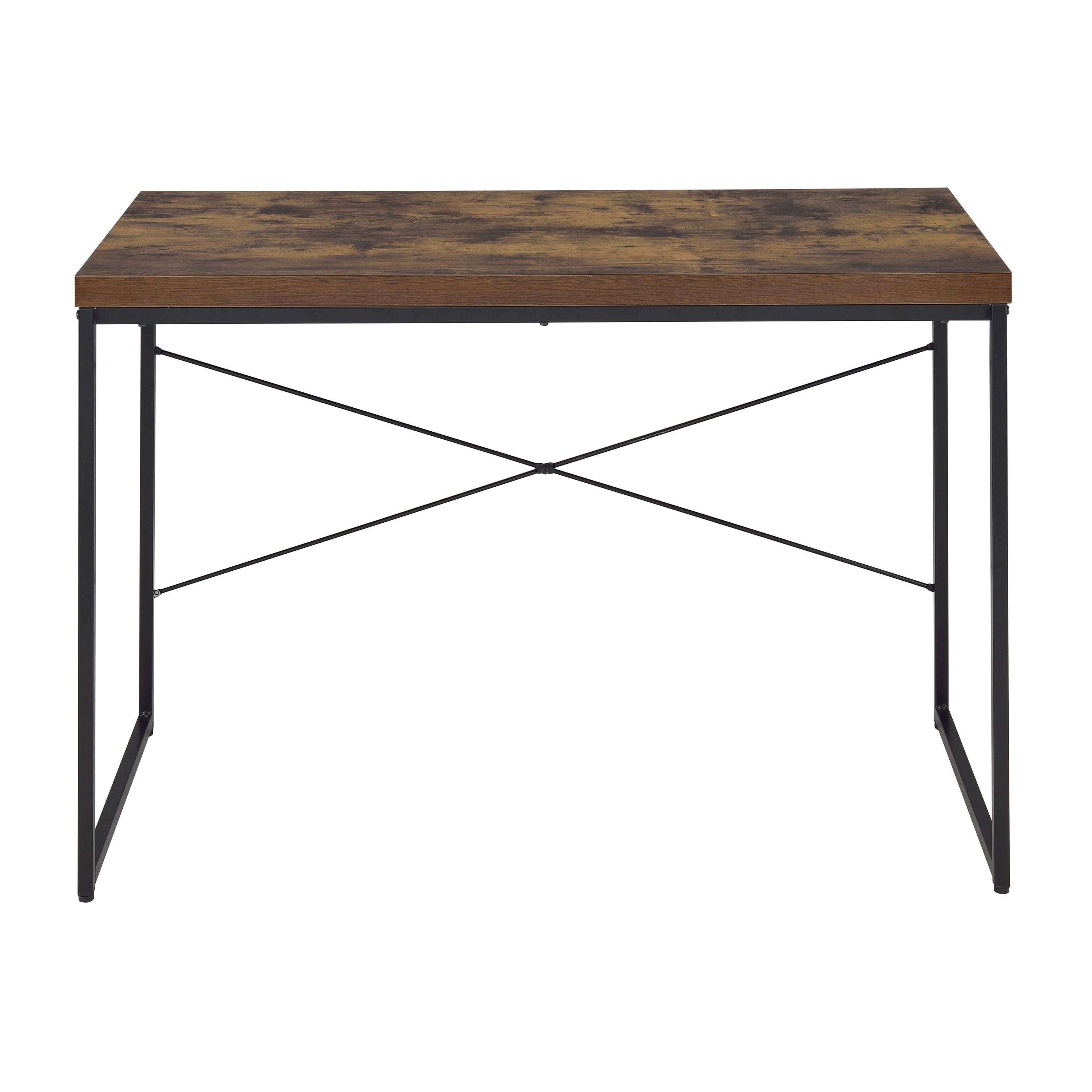 Weathered Oak and Black Writing Desk with Metal Sled Base