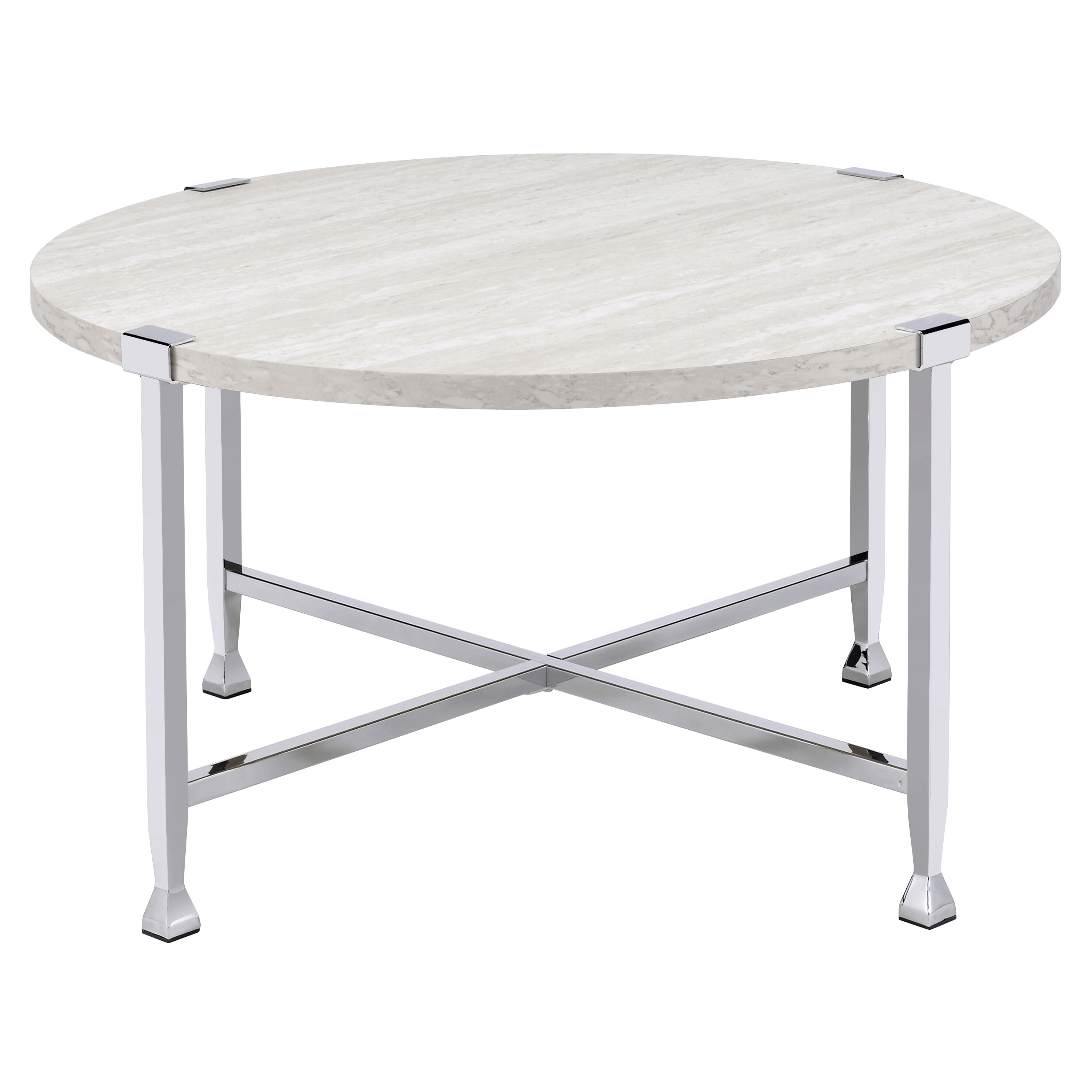 White Oak and Chrome Round Coffee Table