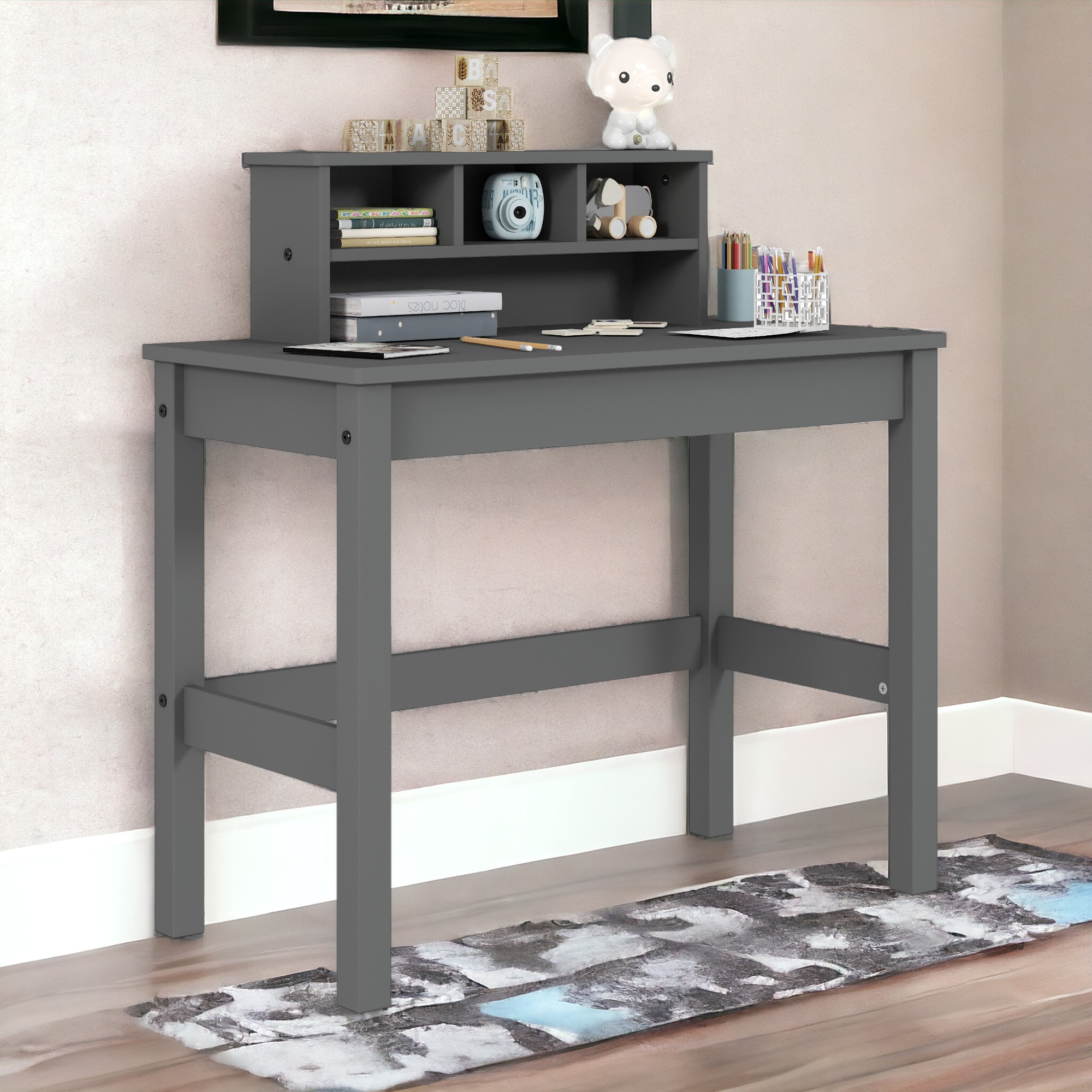 Grey Writing Desk with Hutch