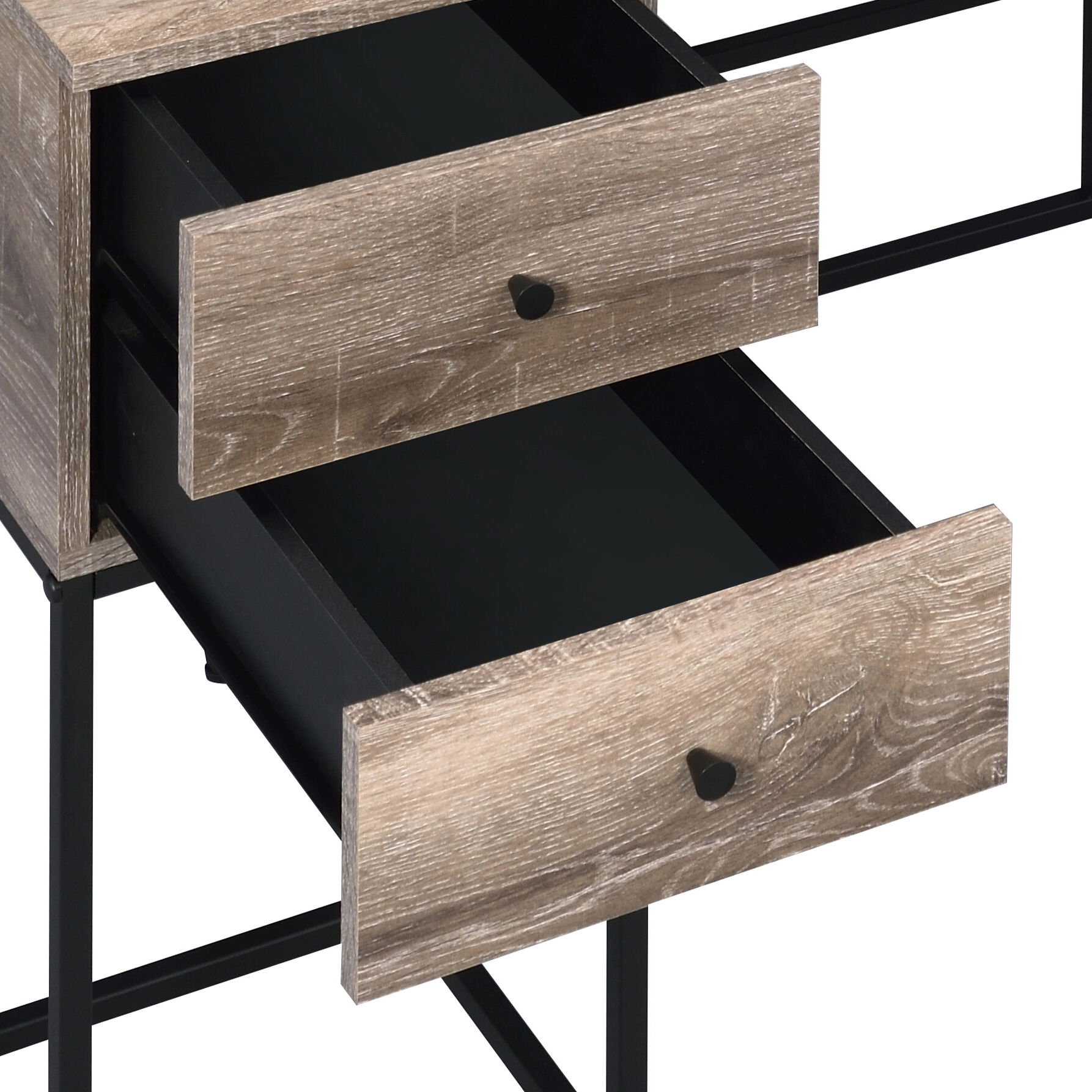 Rustic Oak and Black 4-drawer Writing Desk