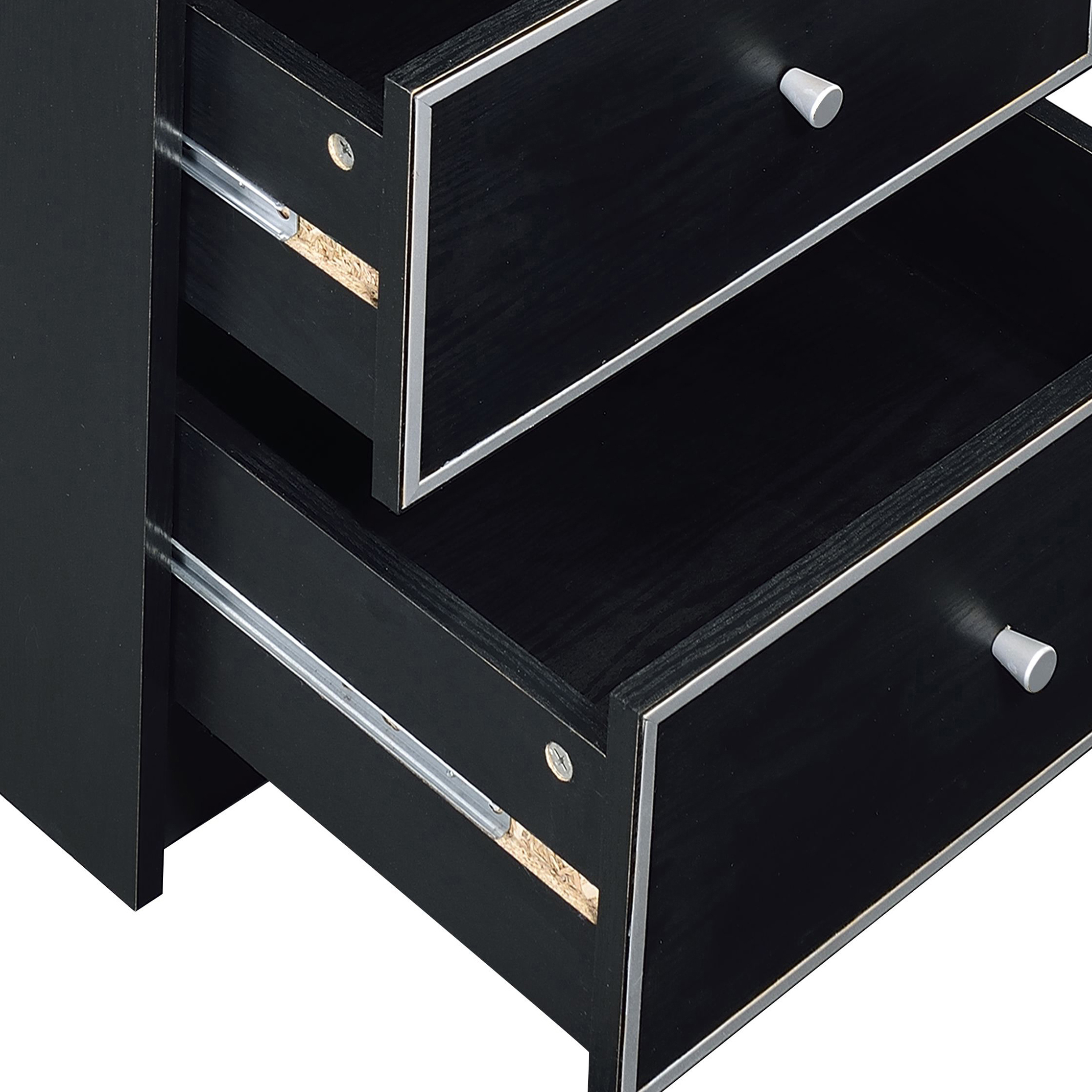 Black and Silver 2-drawer Nightstand