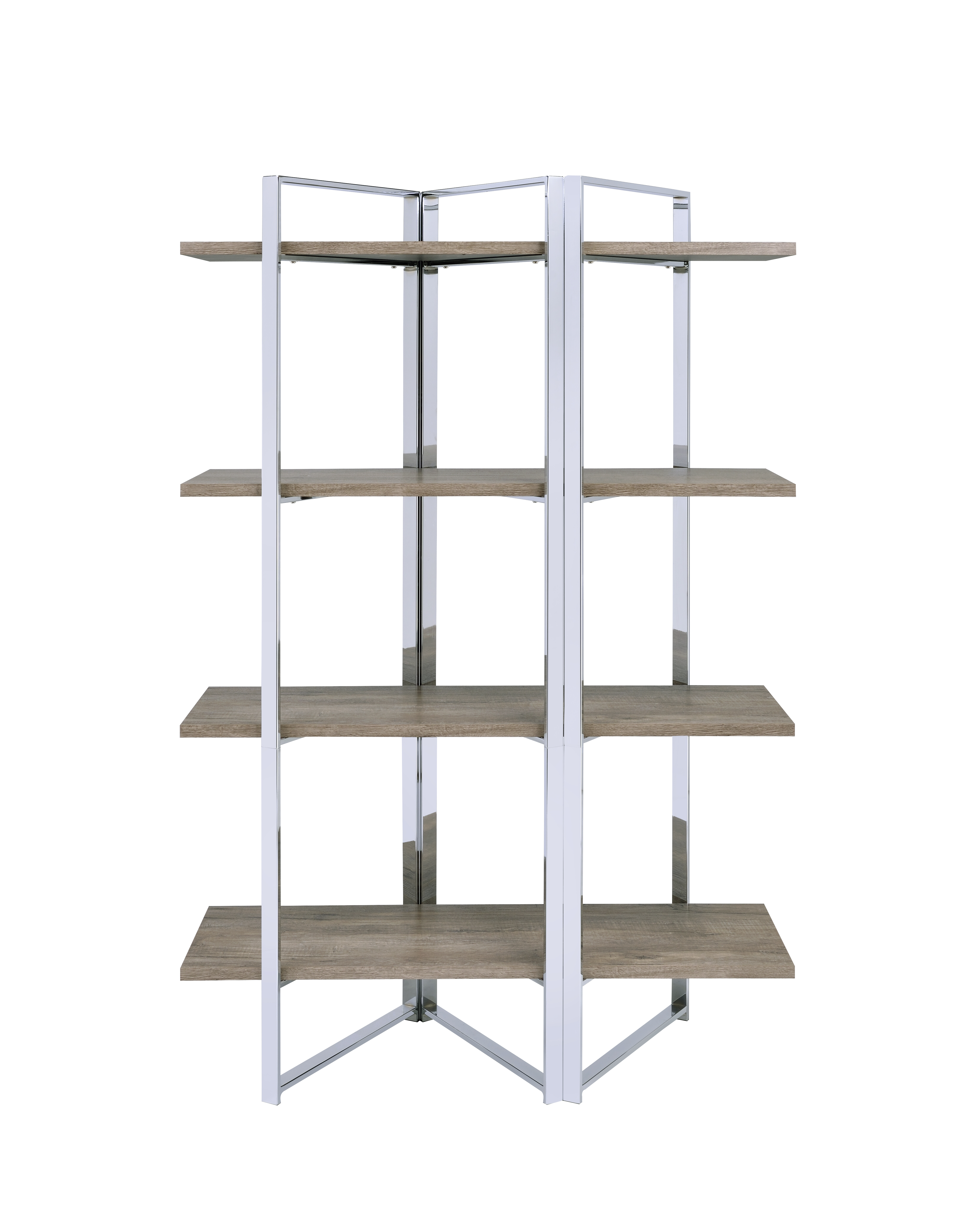 Natural and Chrome 4-Shelf Bookshelf