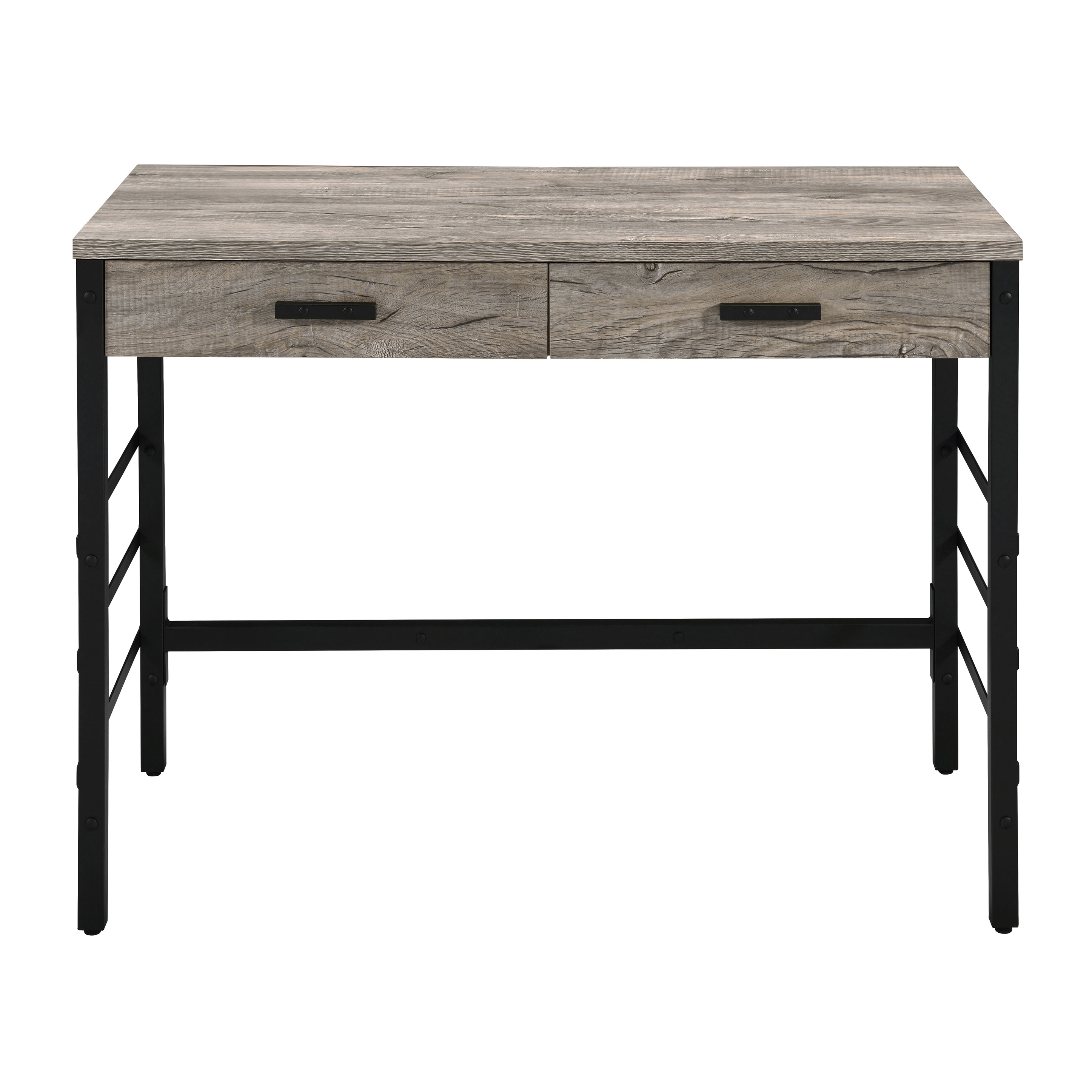 Light Weathered Oak and Black Writing Desk with 2 Drawers