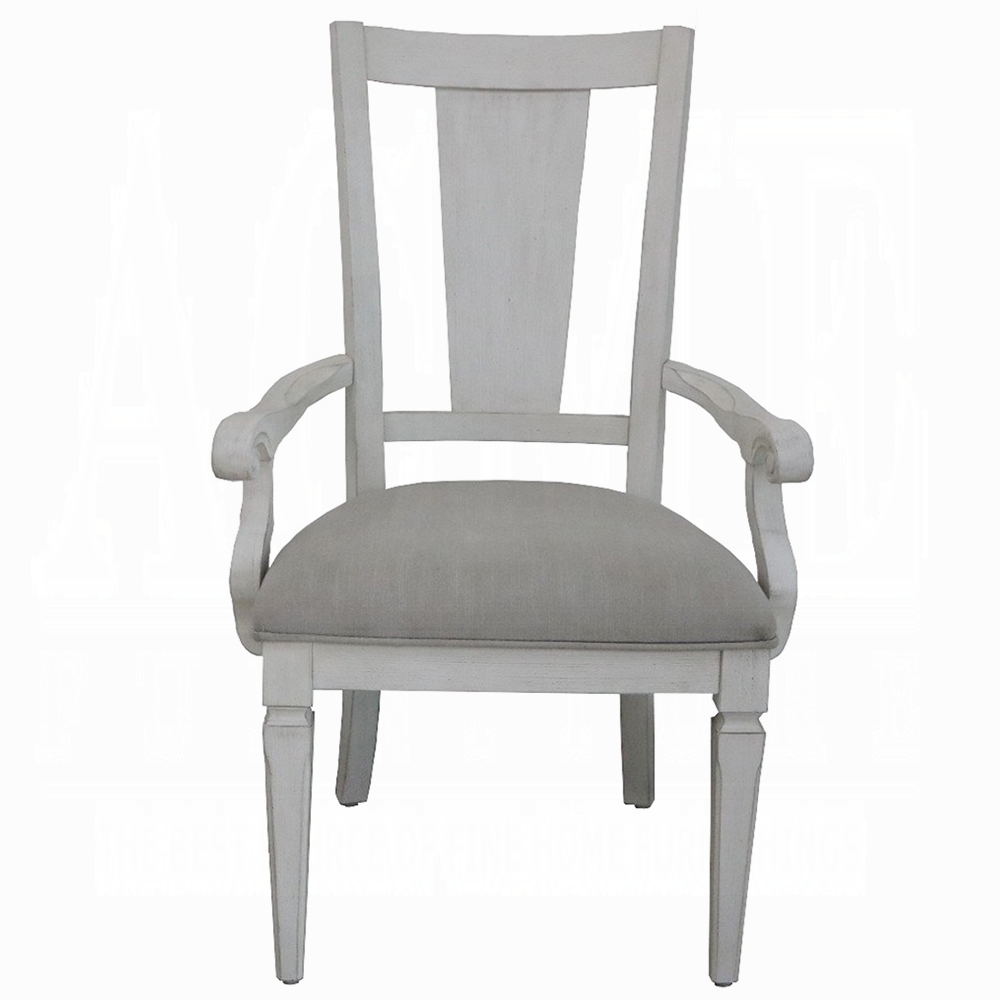 Light Grey and Weathered White Padded Arm Chair (Set of 2)