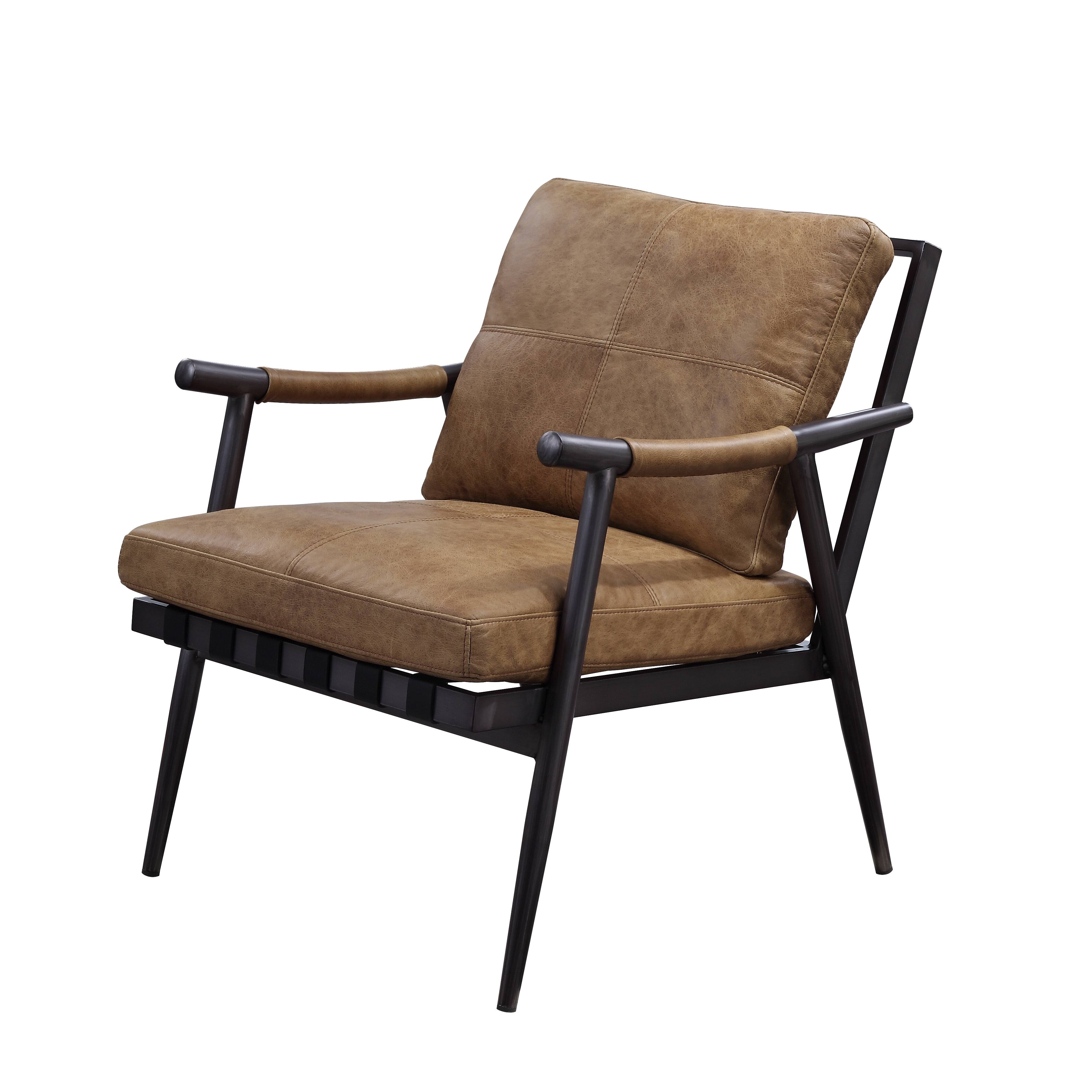 Berham Chestnut and Matt Iron Accent Chair with Metal Leg