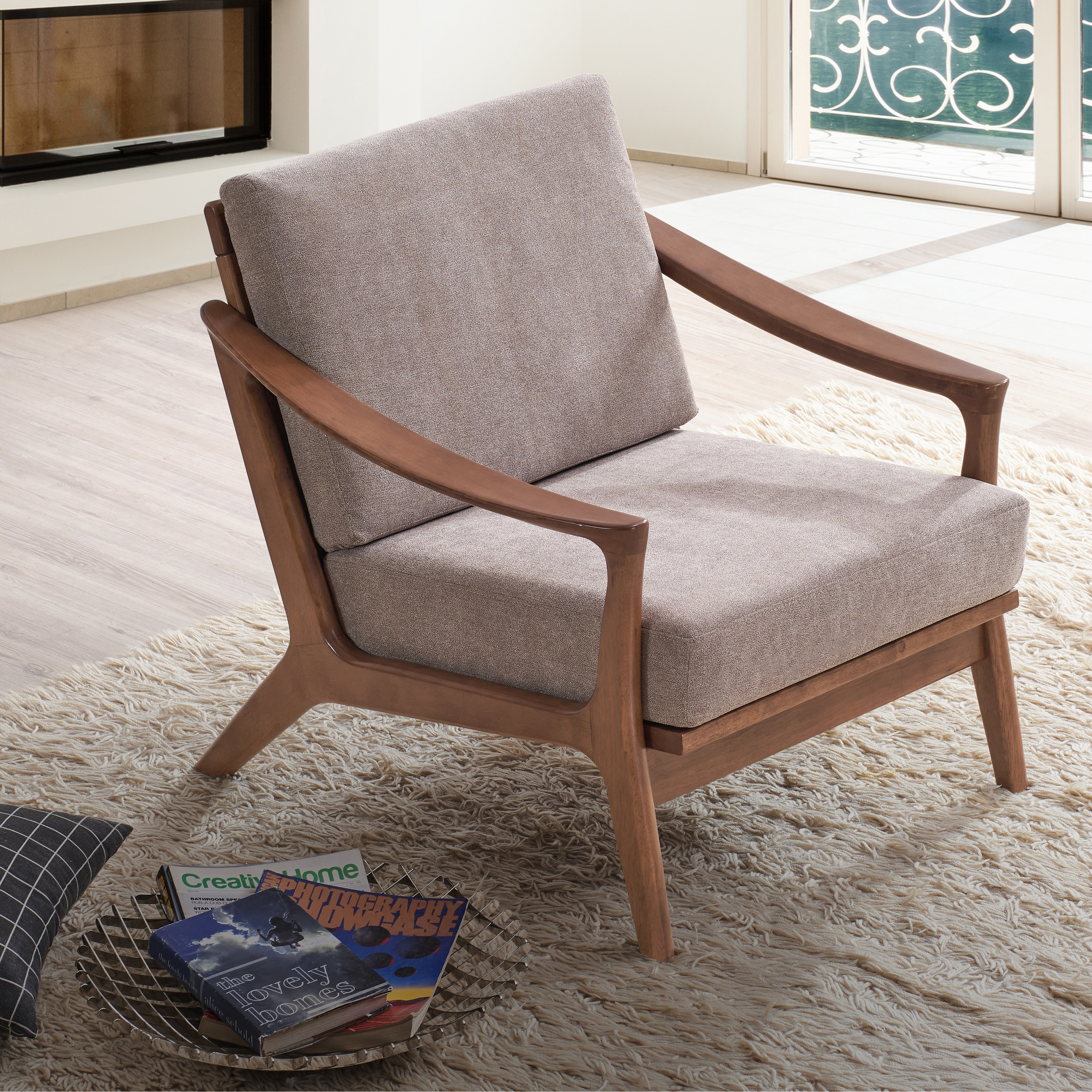 Light Brown And Brown Accent Chair with Removable Cushion