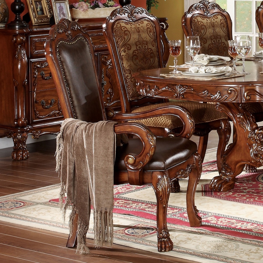 Brown and Cherry Oak Arm Chair with Nailhead Trim (Set of 2)