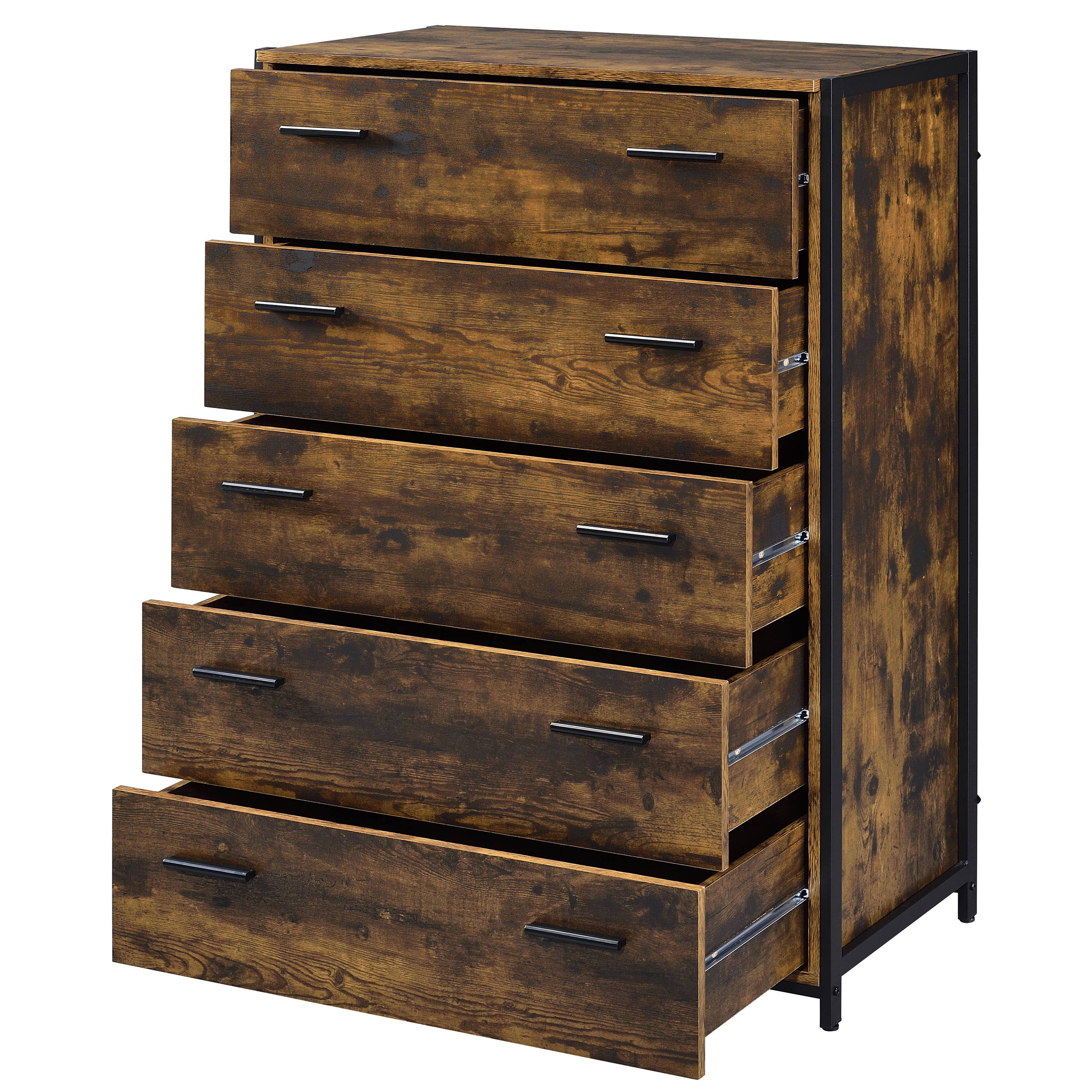 Rustic Oak and Black Chest with 5-Drawer