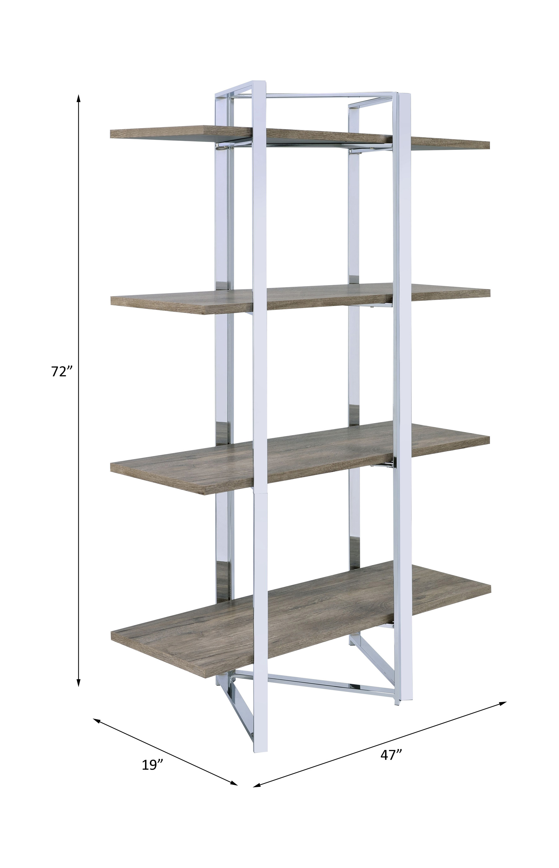 Natural and Chrome 4-Shelf Bookshelf