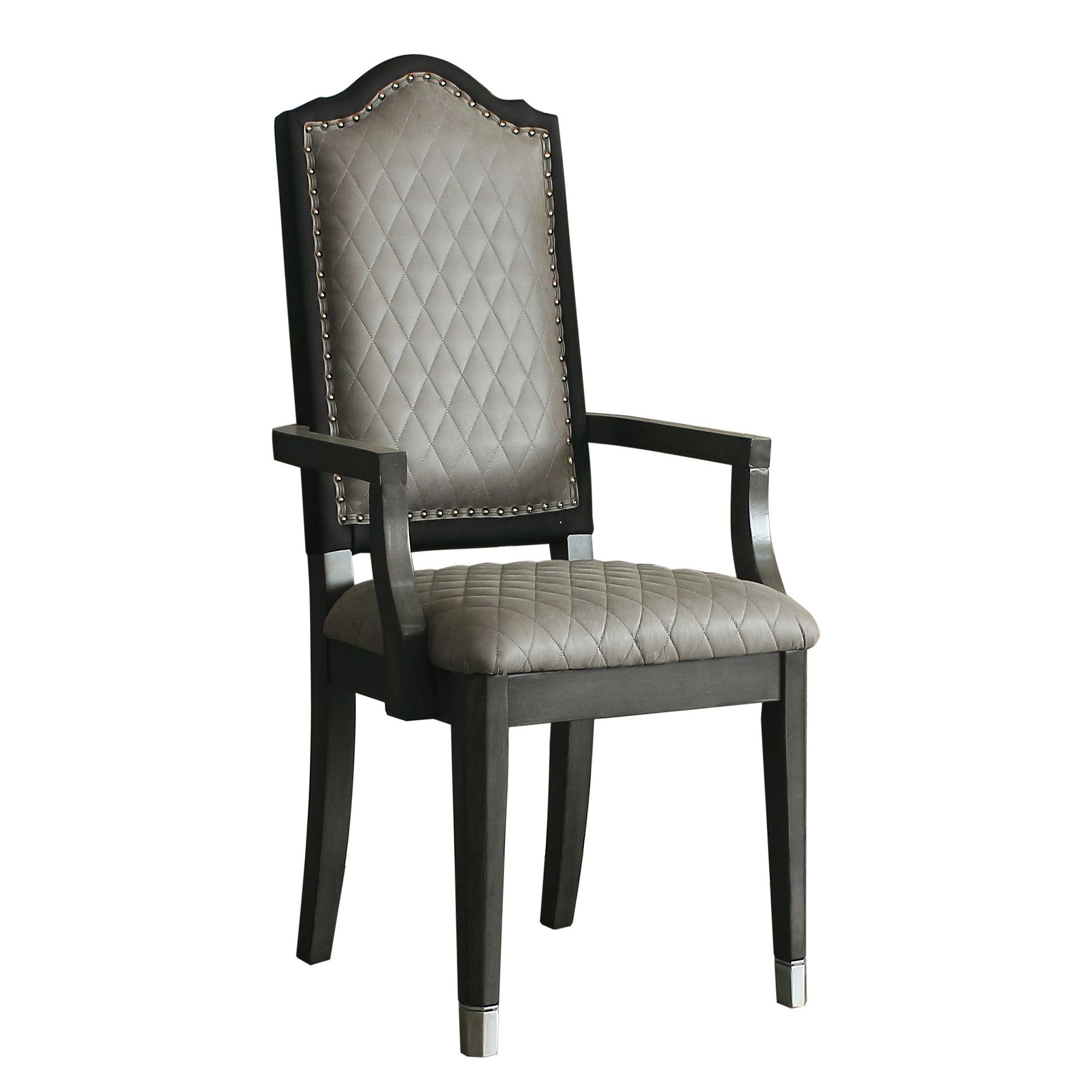 Two Tone Grey and Charcoal Upholstered Back Arm Chairs (Set of 2)